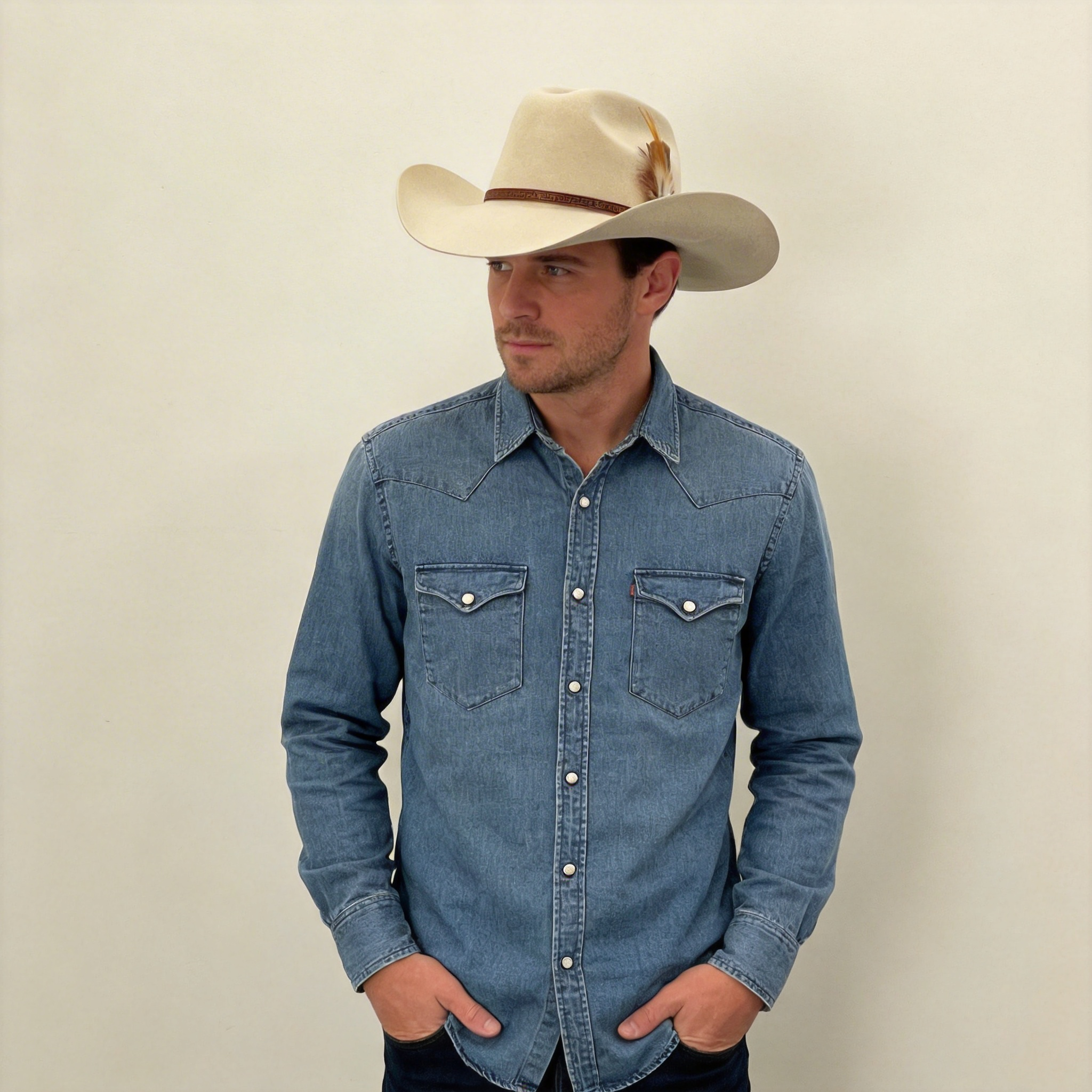 Oatmeal Cowboy – Custom Narrow Band & Feather