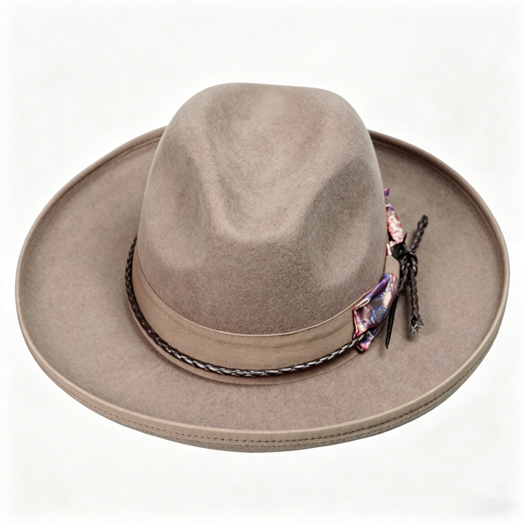 Camel Pencil Curl Felt Hat with Colorful Bow