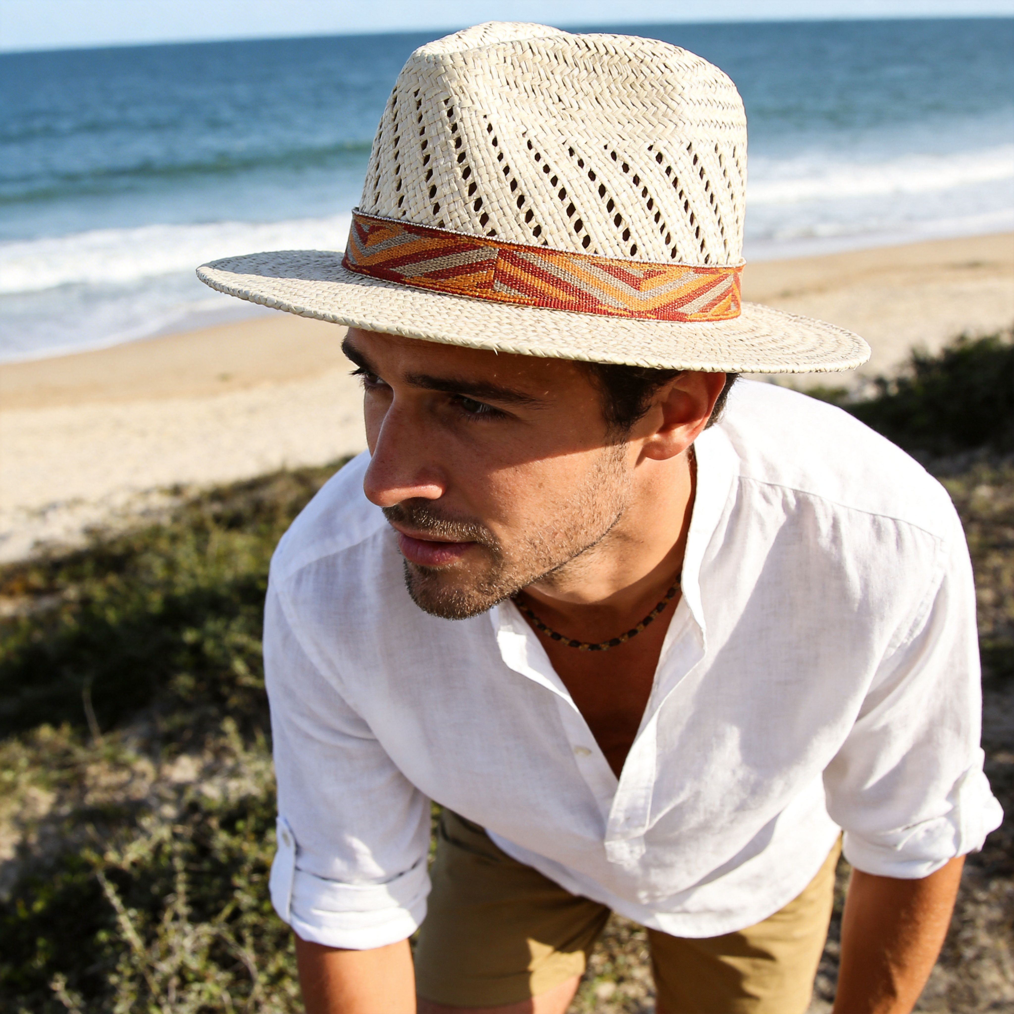 Modern Straw Hat – Orange-Yellow Band & Crown Cut-Outs