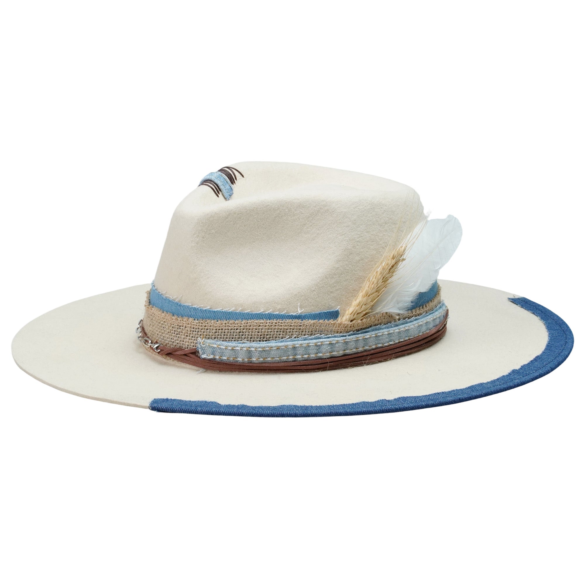 Teardrop Fedora - Cream with Leather & Silver Chain