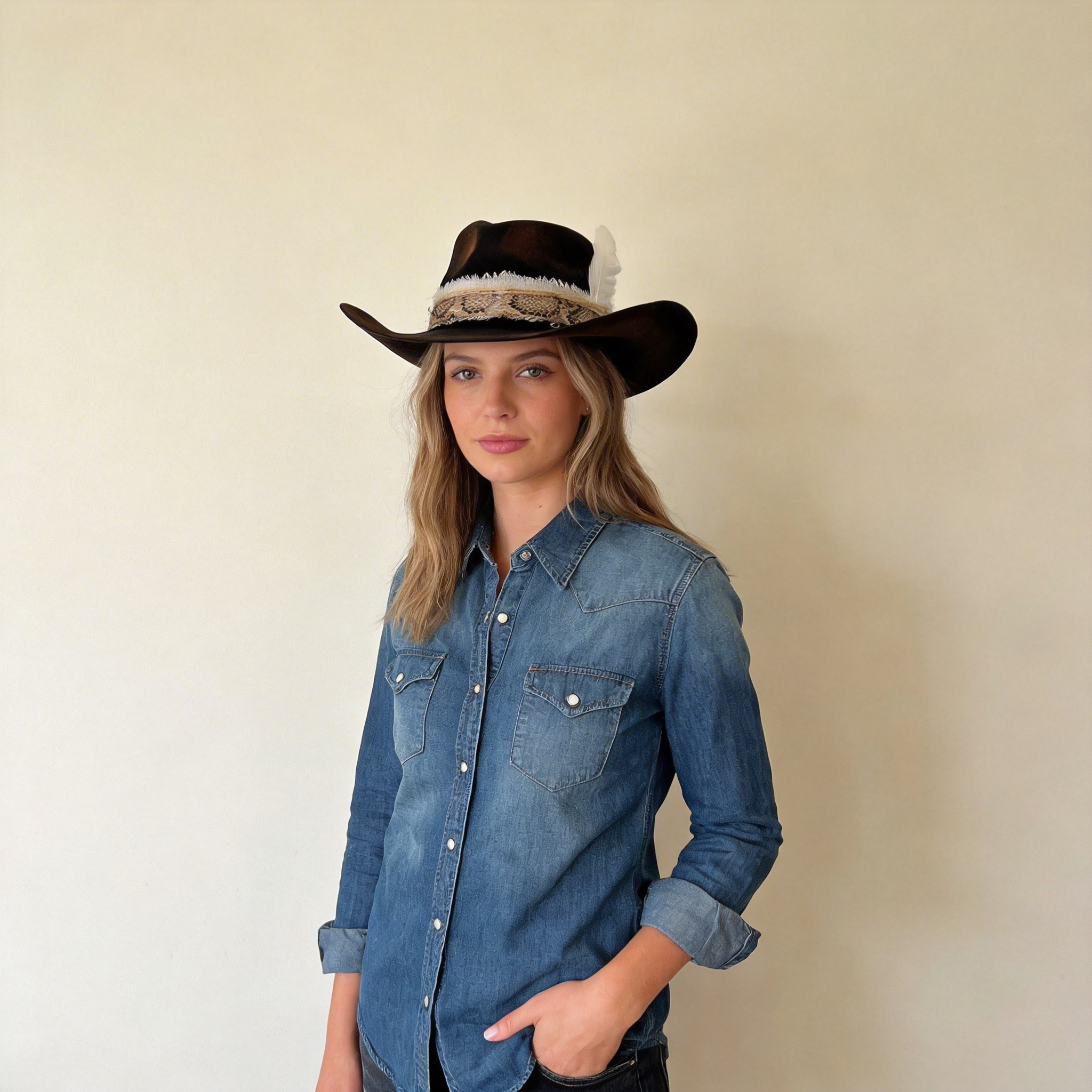 Artisan Black Cowboy – Flame & Feather Accents