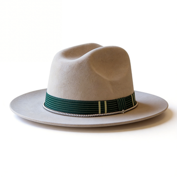 Beige Flat-Brim Hat – Green Woven & Beads
