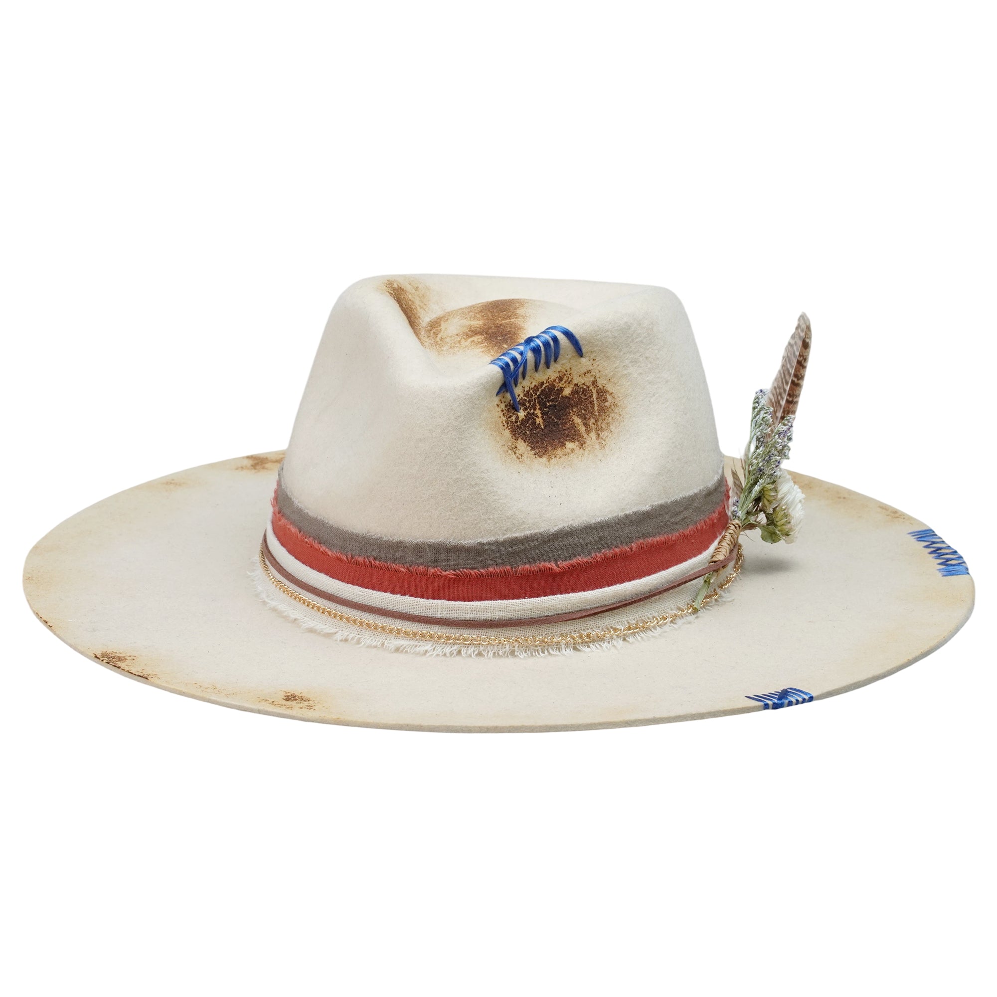 Teardrop Fedora - Cream with Burned Edge & Stitching