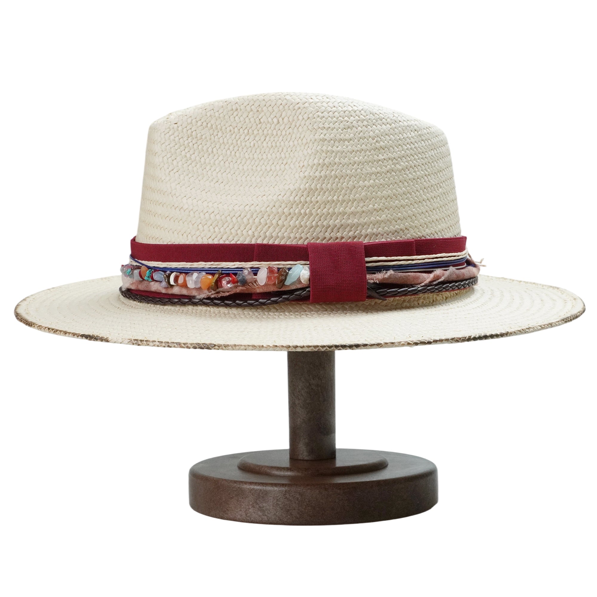 Classic Gus Crown - Off-White with Dark Red Fabric Accent