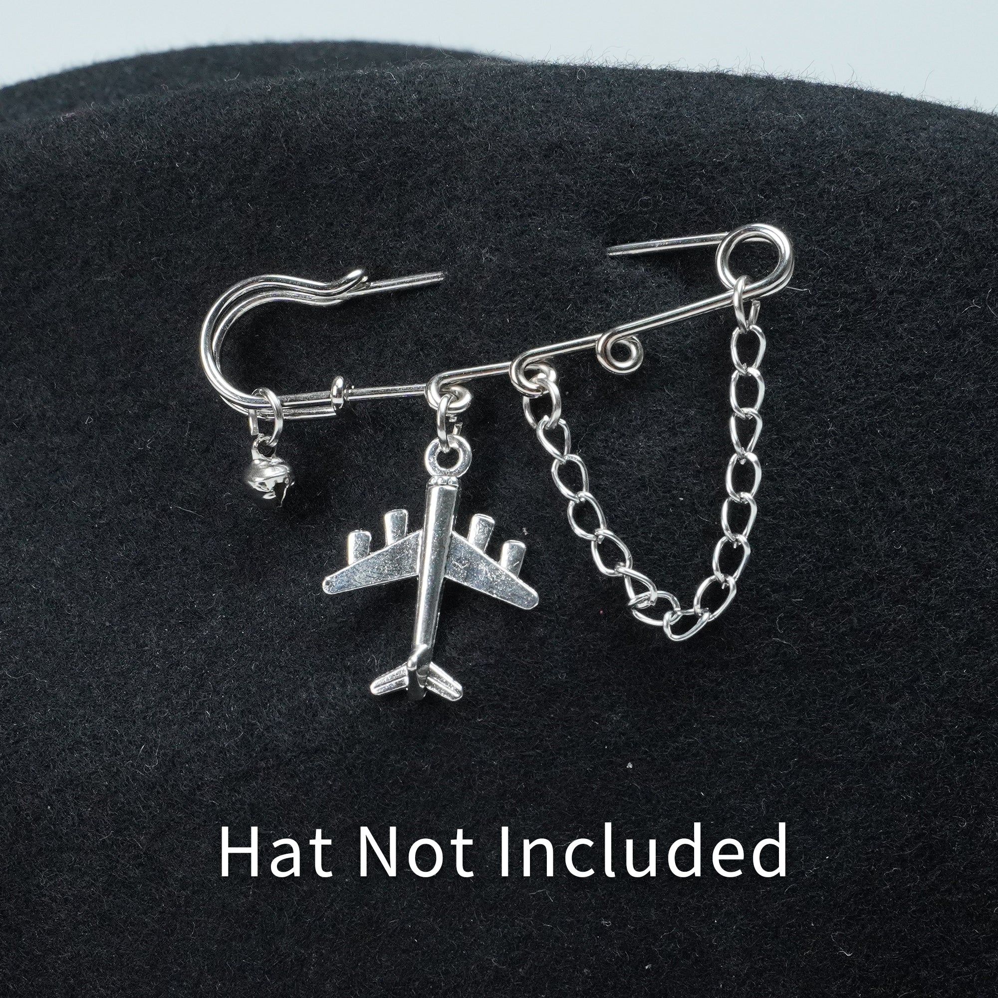 SILVER PLANE CHARM HAT PIN