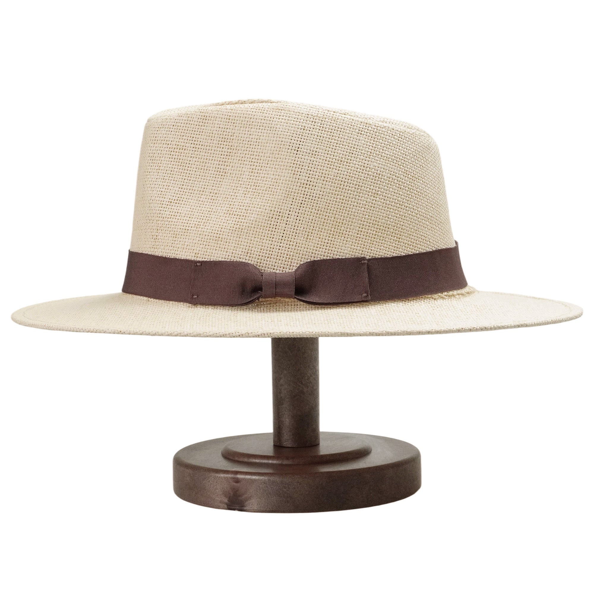 Off-White Straw Hat with Simple Brown Bow Band
