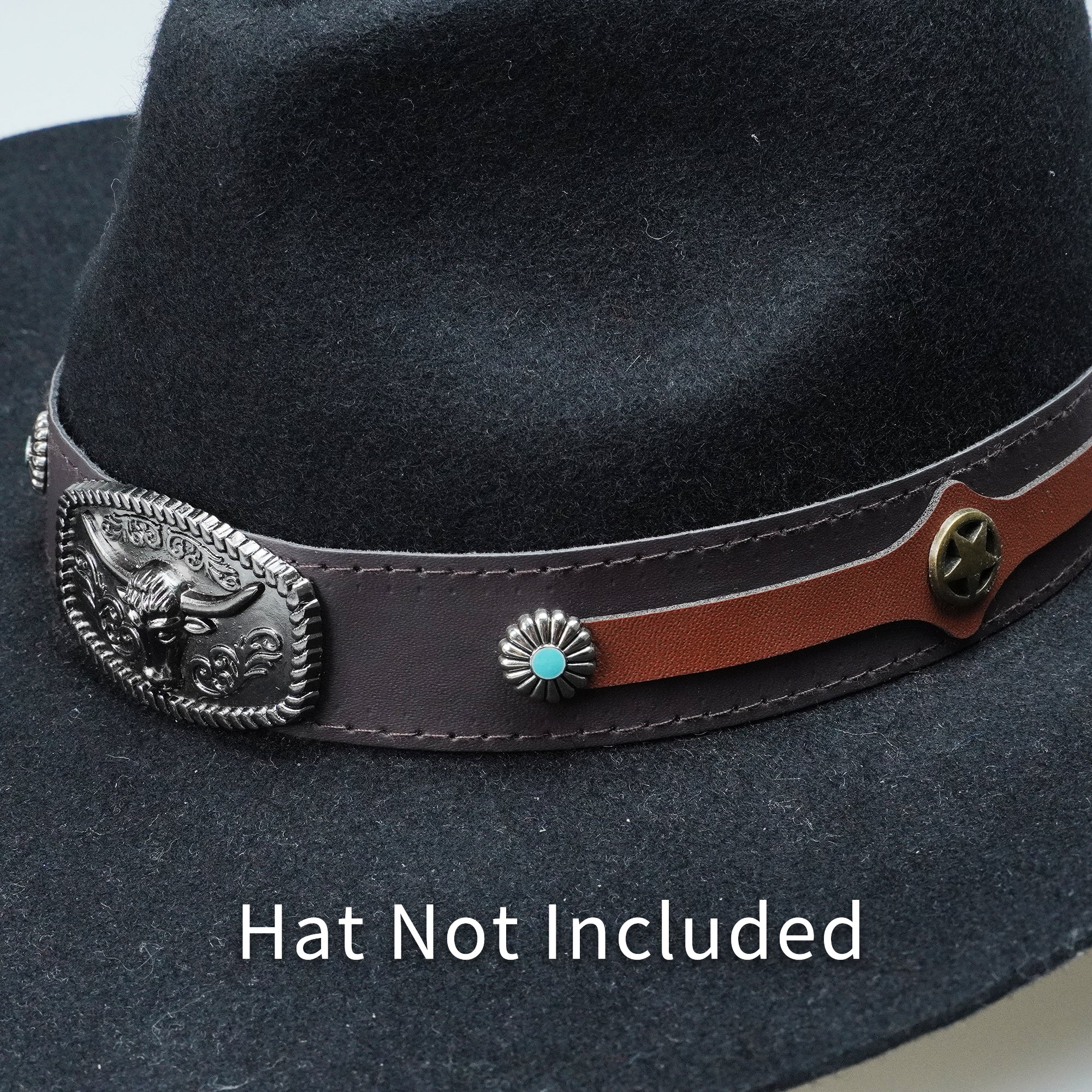 SILVER STEER CONCHO LEATHER HAT BAND
