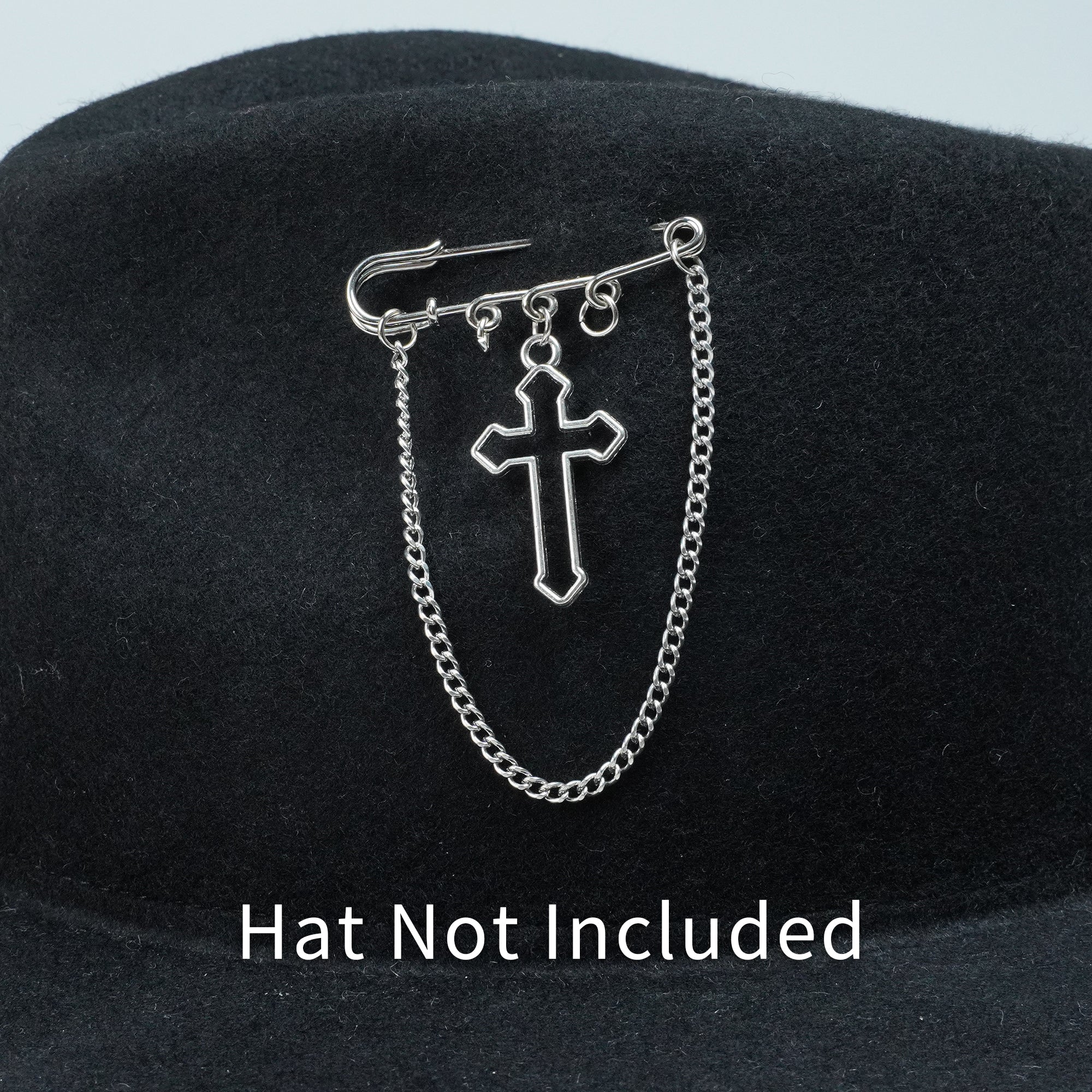SILVER CHAIN CROSS HAT PIN