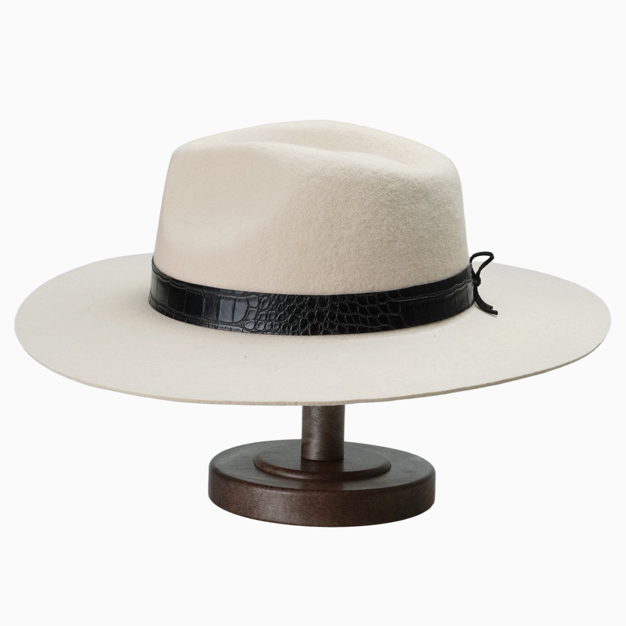 Off-White Felt Fedora with Black Crocodile-Texture Band