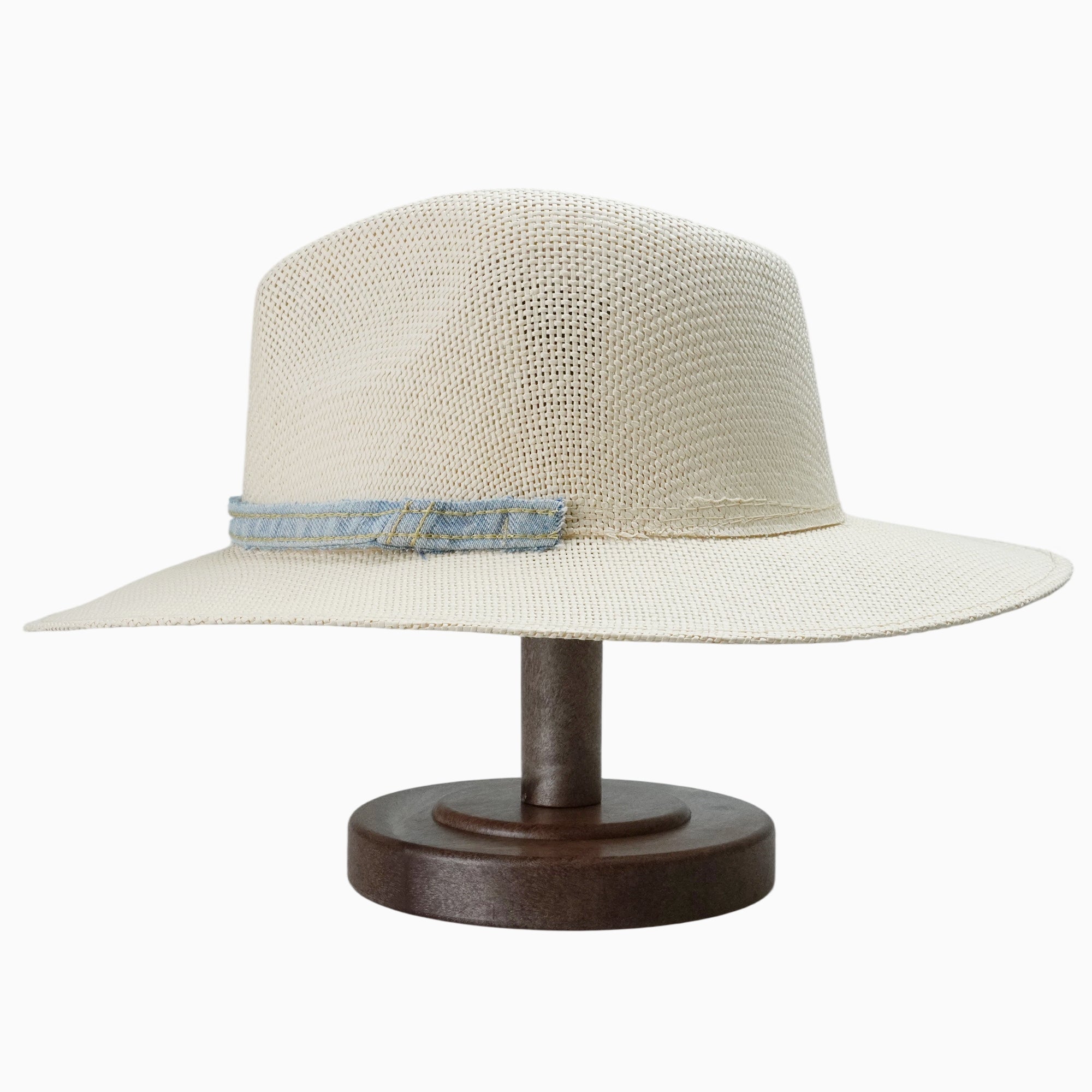 Light Beige Breathable Straw Fedora with Denim-Edge Hatband