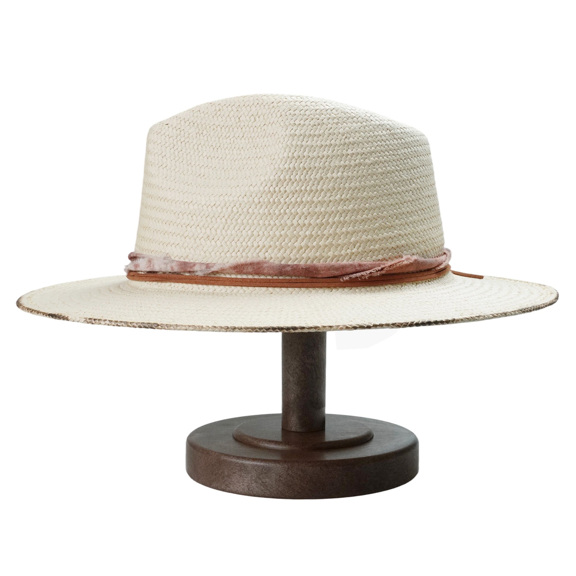 Vintage Style Straw Fedora with Distressed Edge & Leather Band