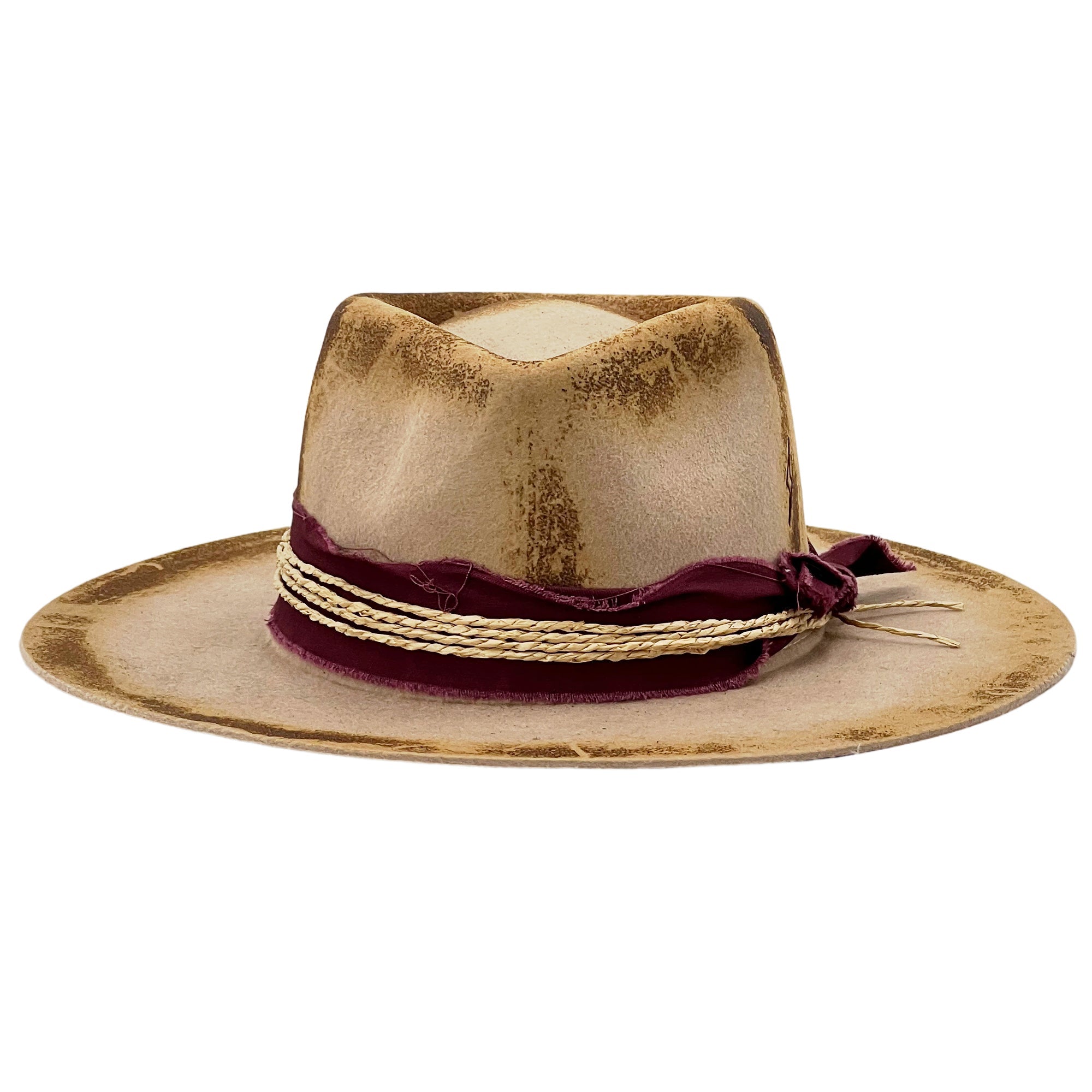Flame-Finished Fedora – Burgundy & Hemp Accent