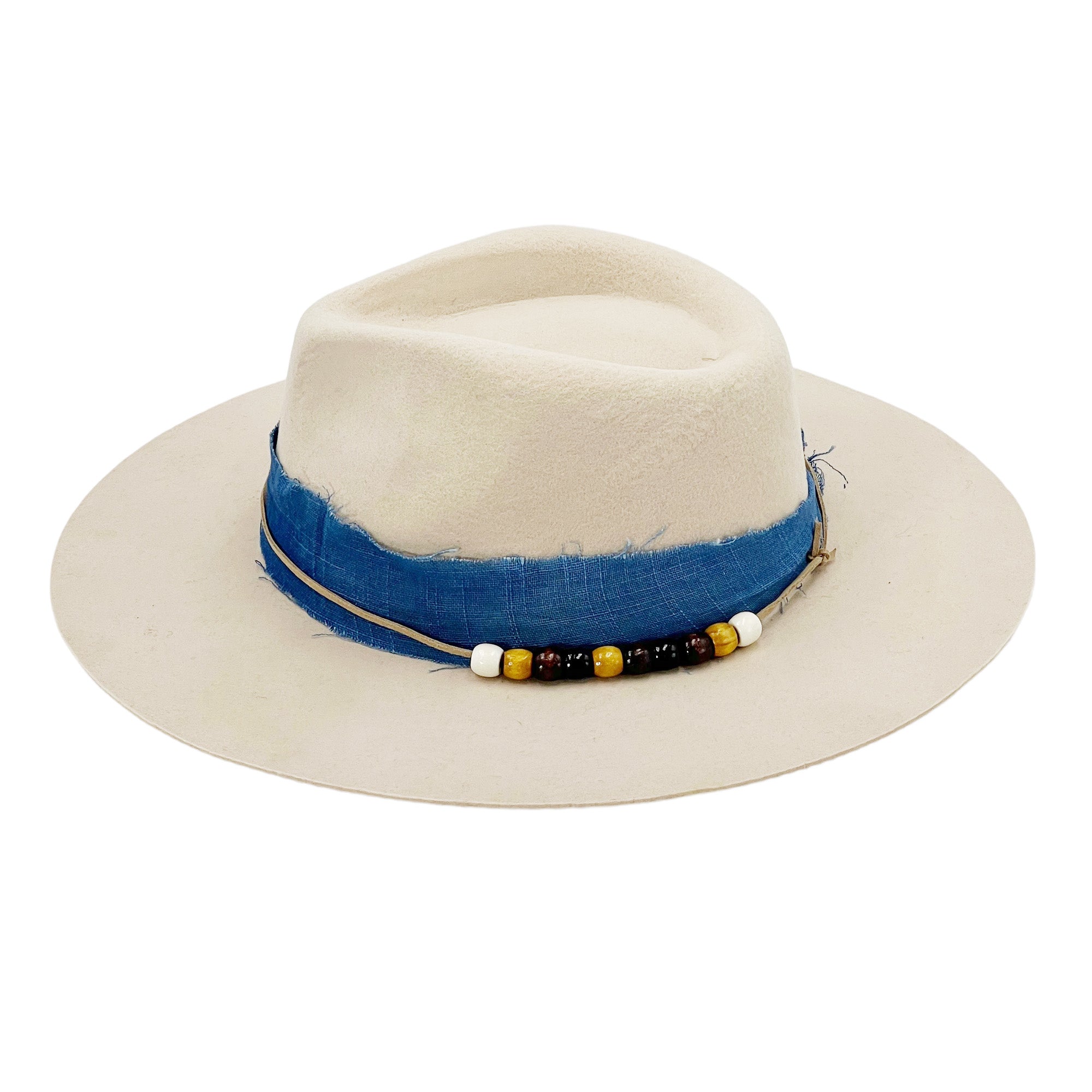 Premium Ivory Hat – Blue Fabric Band