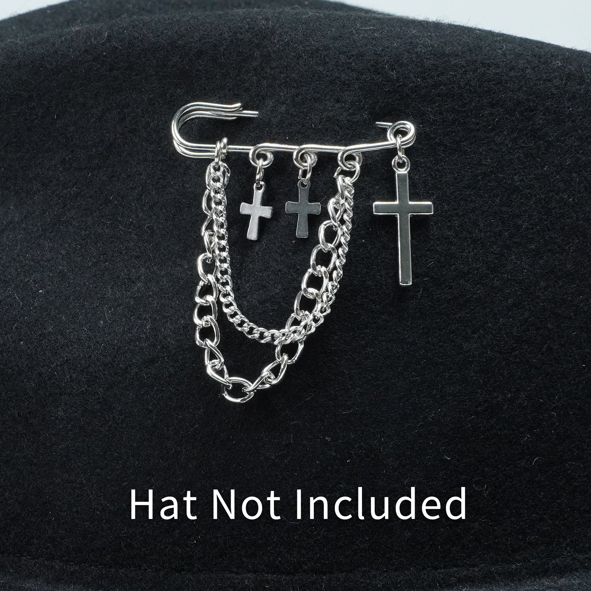 SILVER CROSS CHAIN HAT PIN