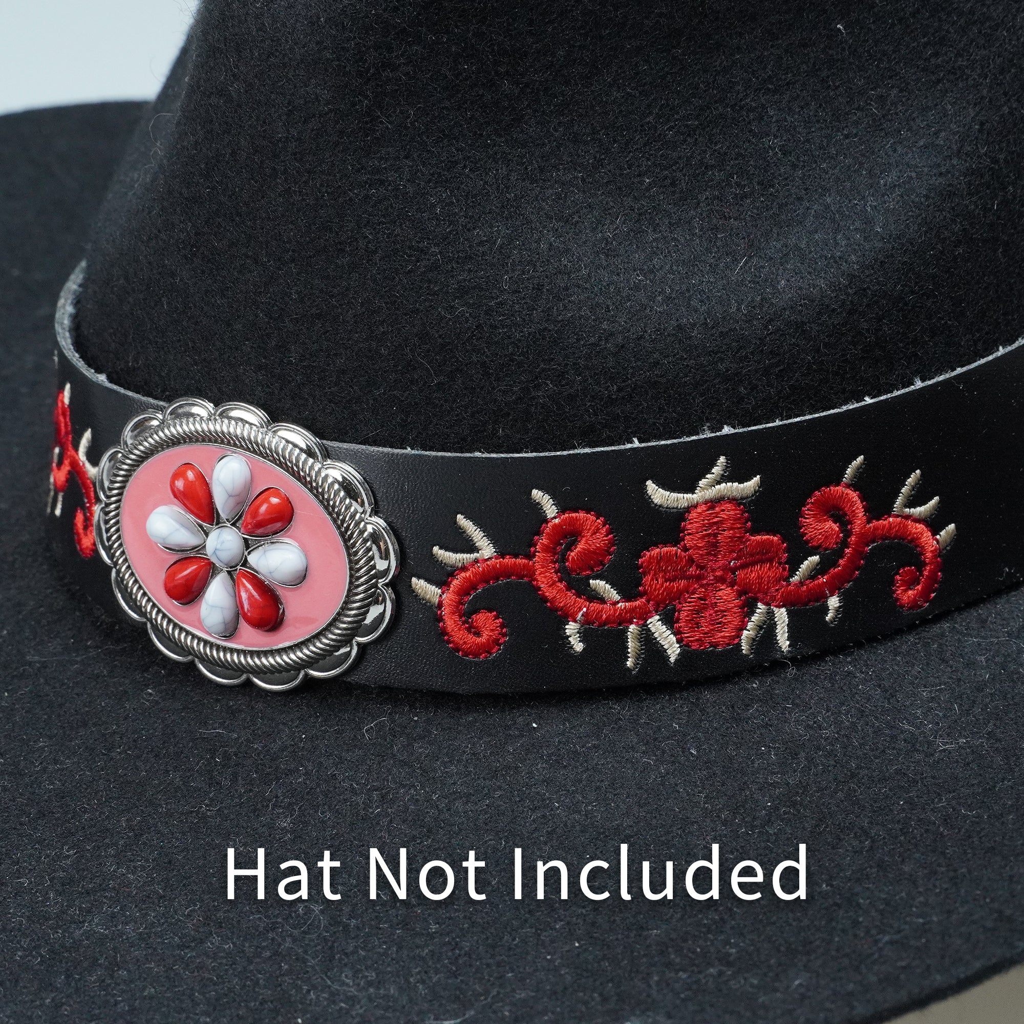 FLORAL EMBROIDERY METAL LEATHER HAT BAND