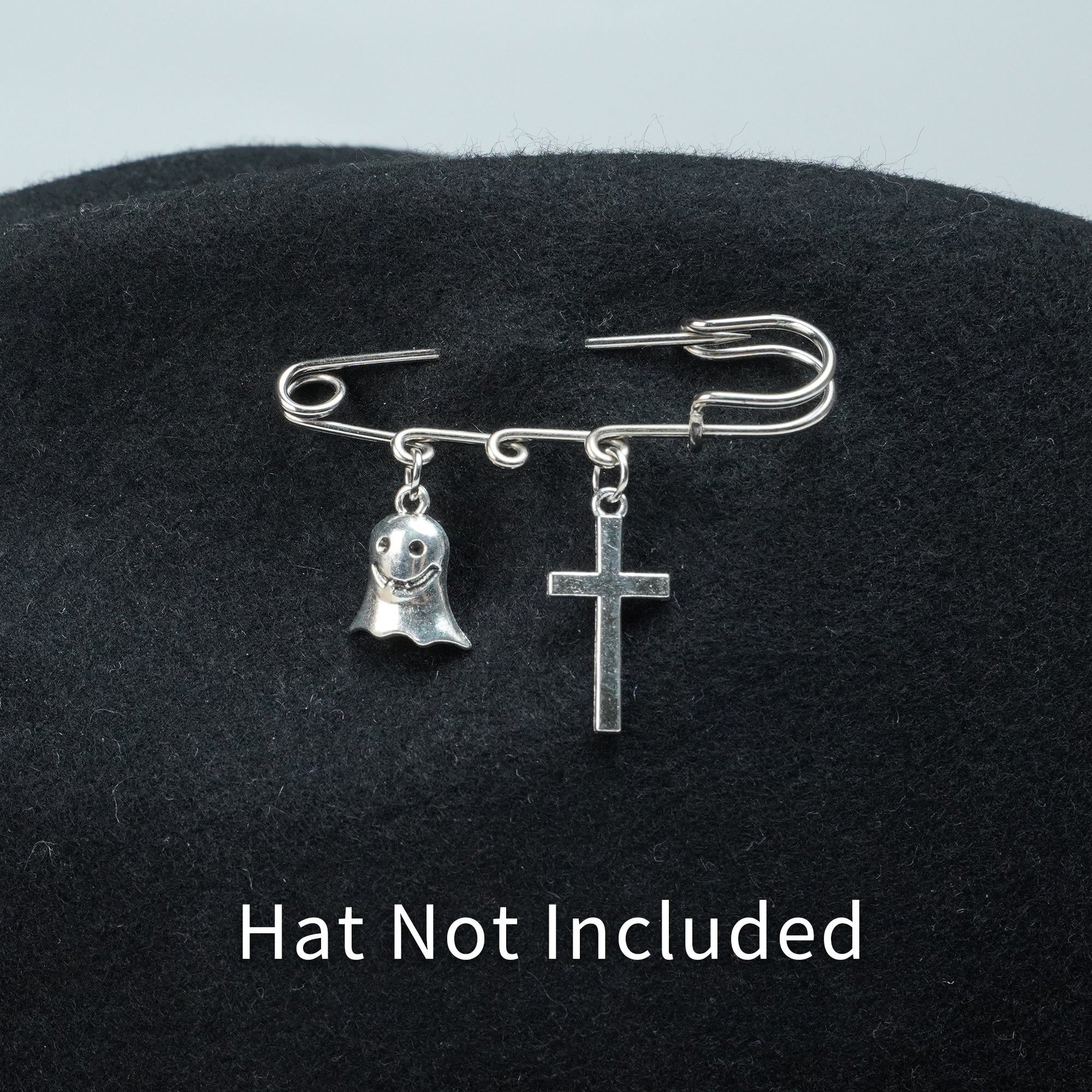 SILVER GHOST CROSS HAT PIN