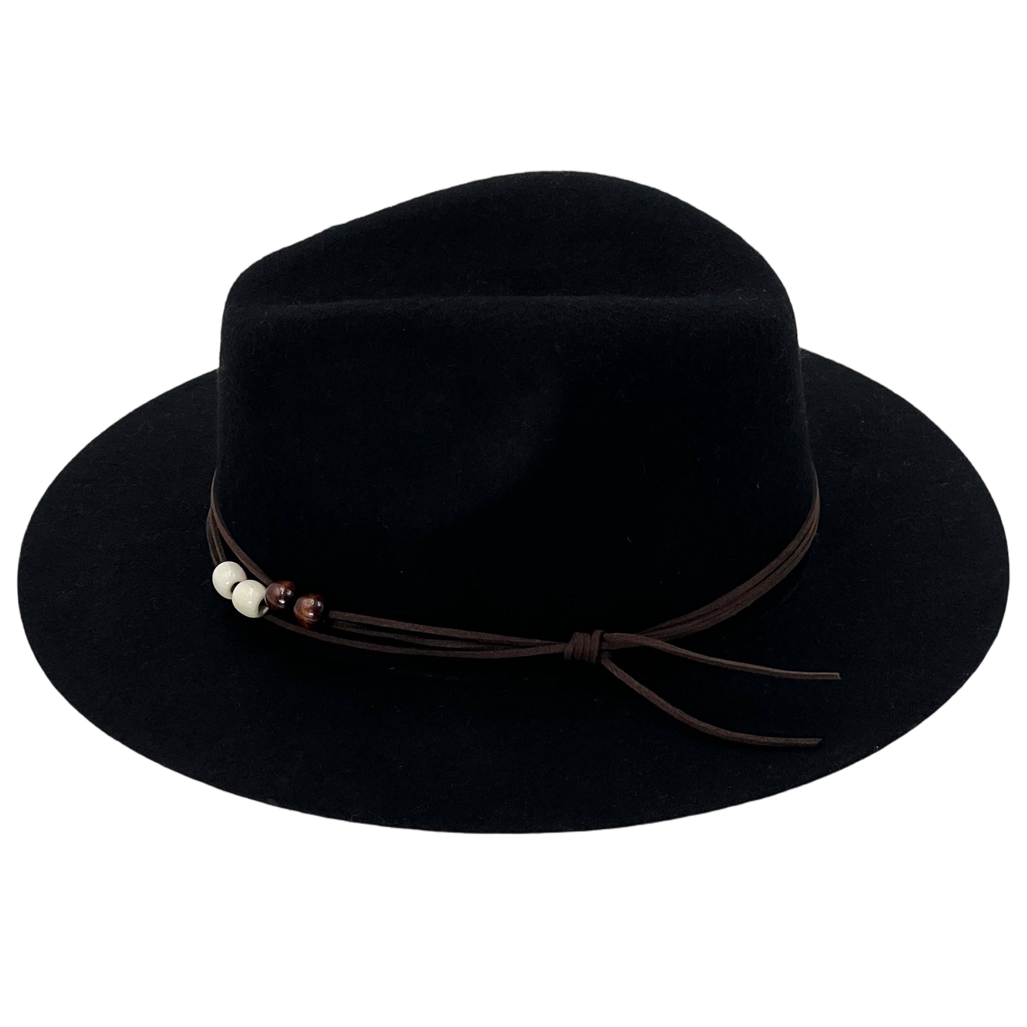 Black Flat-Brim Fedora – Custom Beaded Band