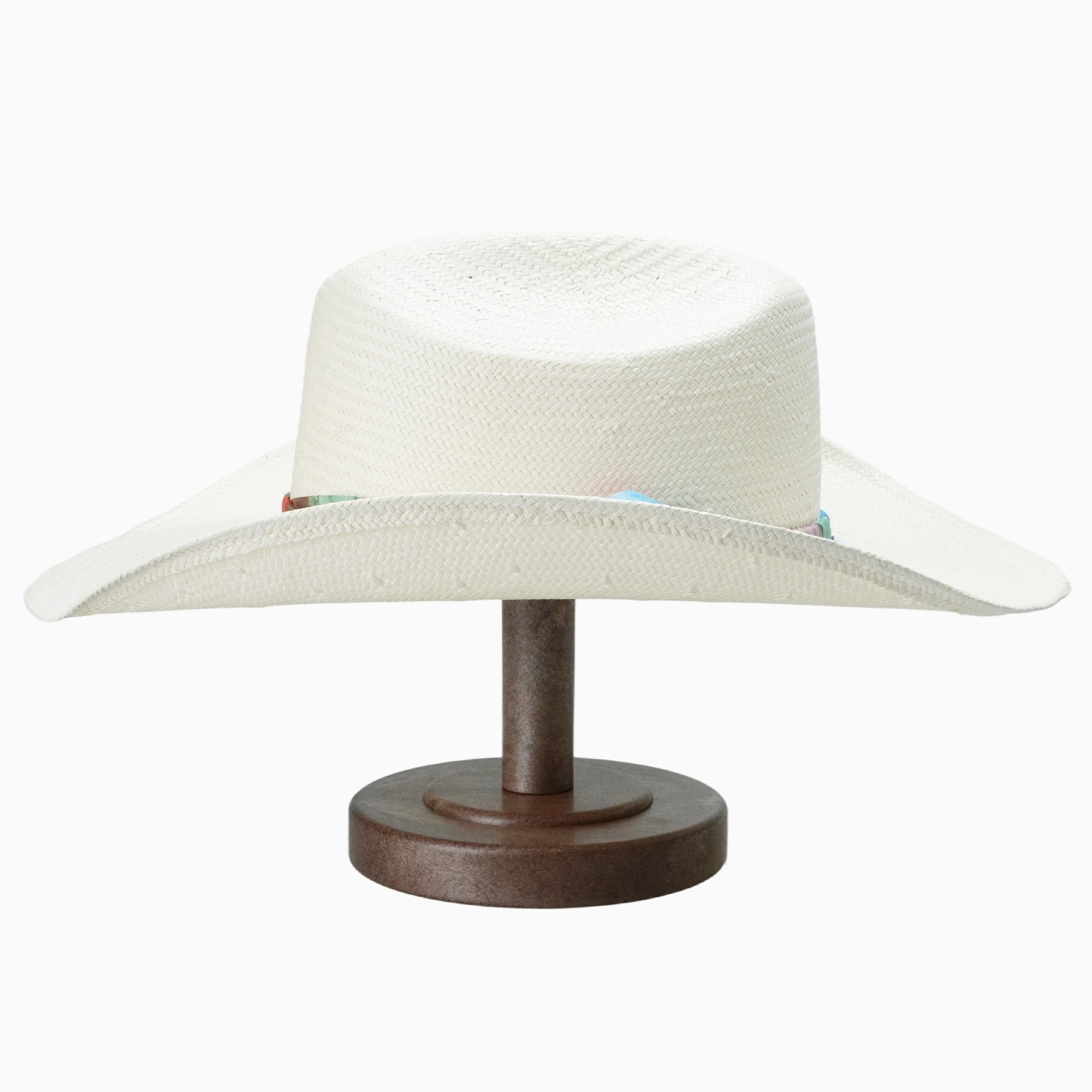 Off-White Breathable Straw Fedora with Vibrant Printed Band & Colorful Beads