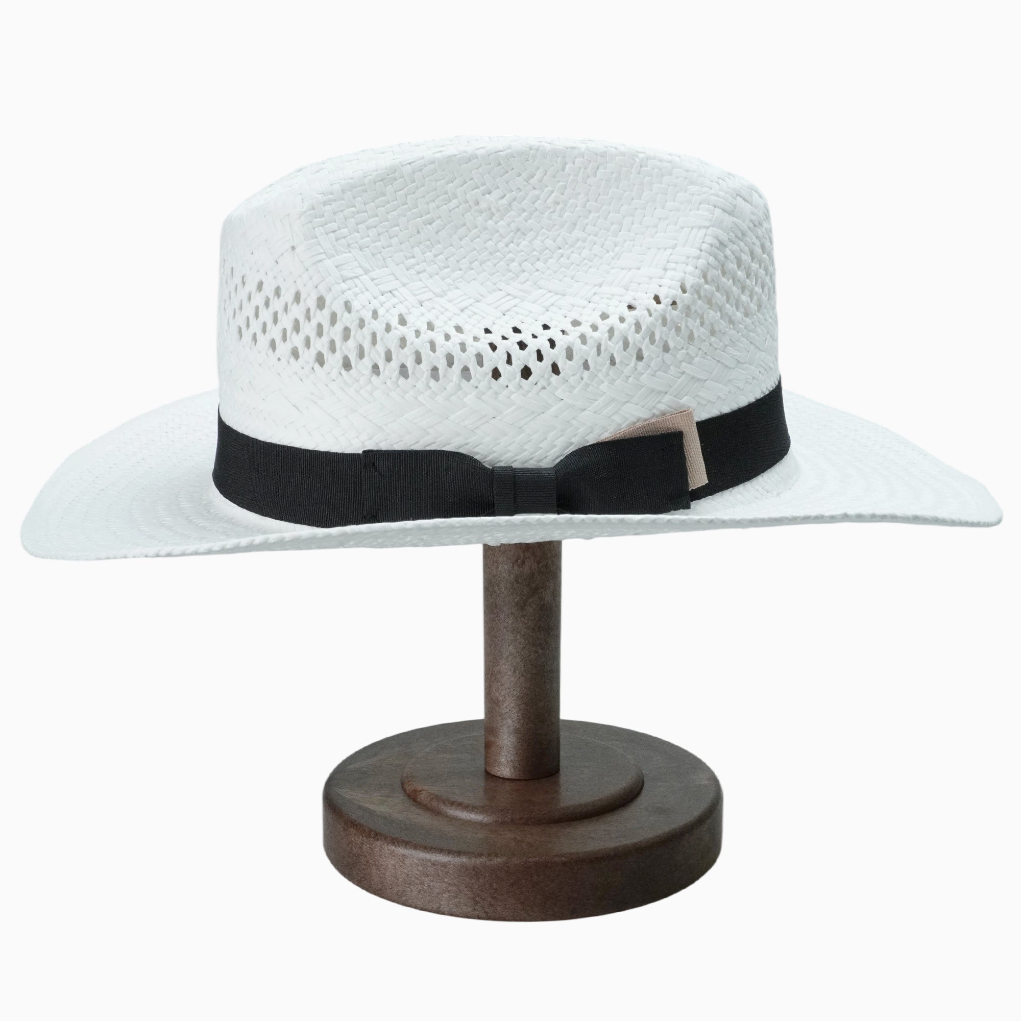 Elegant White Breathable Straw Fedora with Black Ribbon Bow