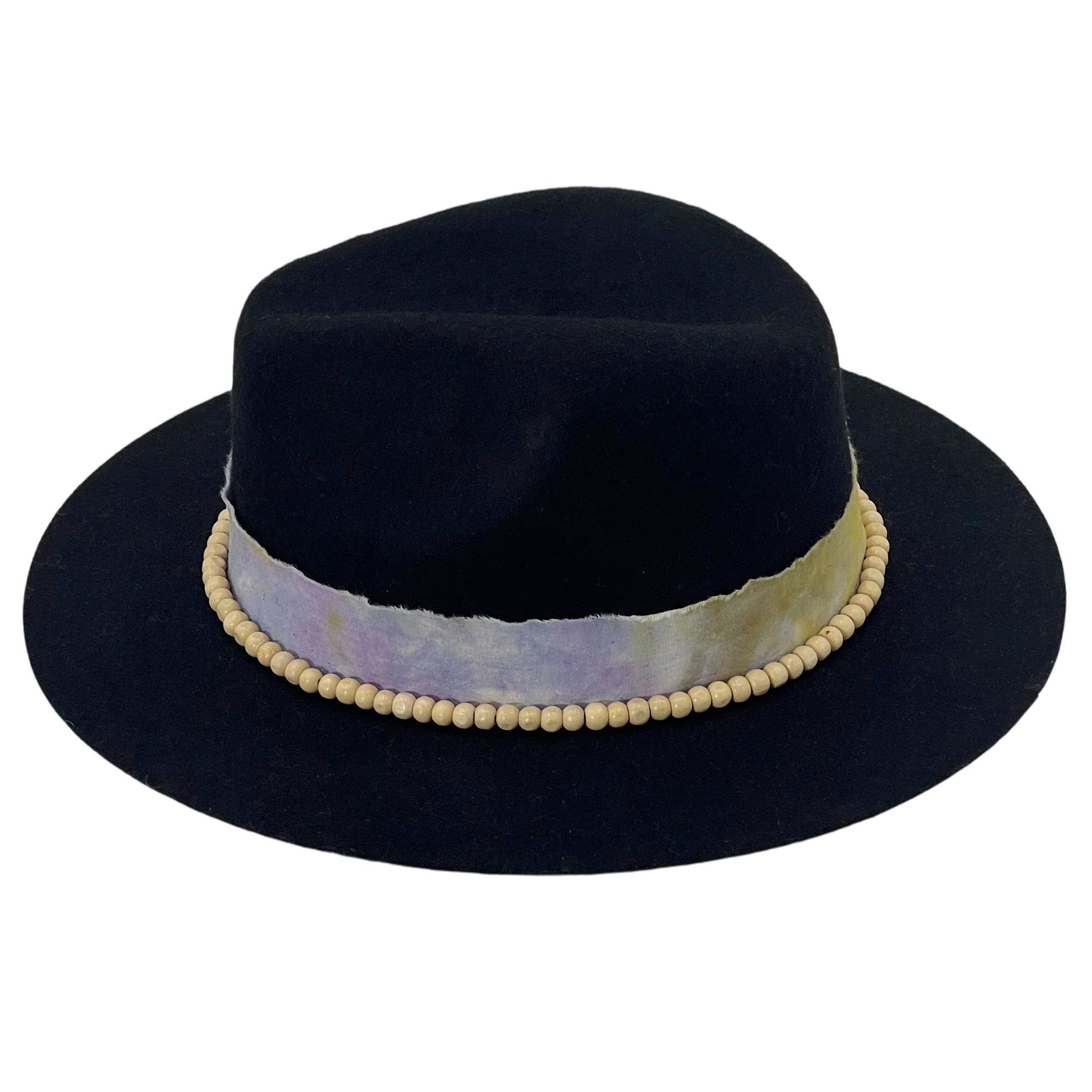 Black Flat-Brim – Purple Tie-Dye & Beads