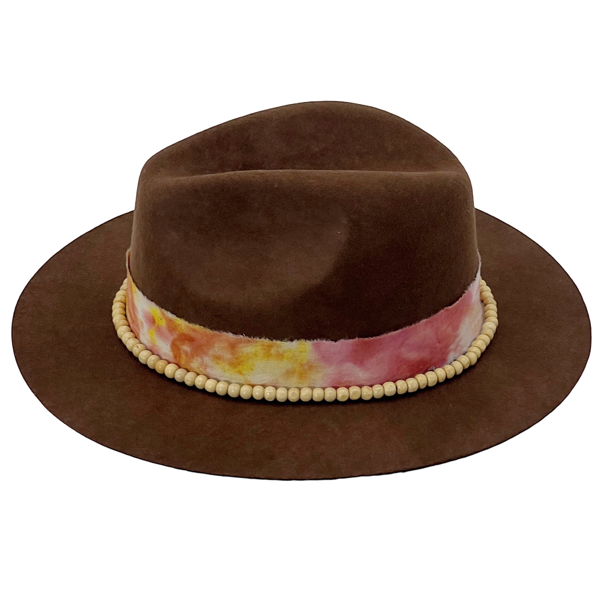 Brown Felt Hat – Custom Tie-Dye & Bead Trim