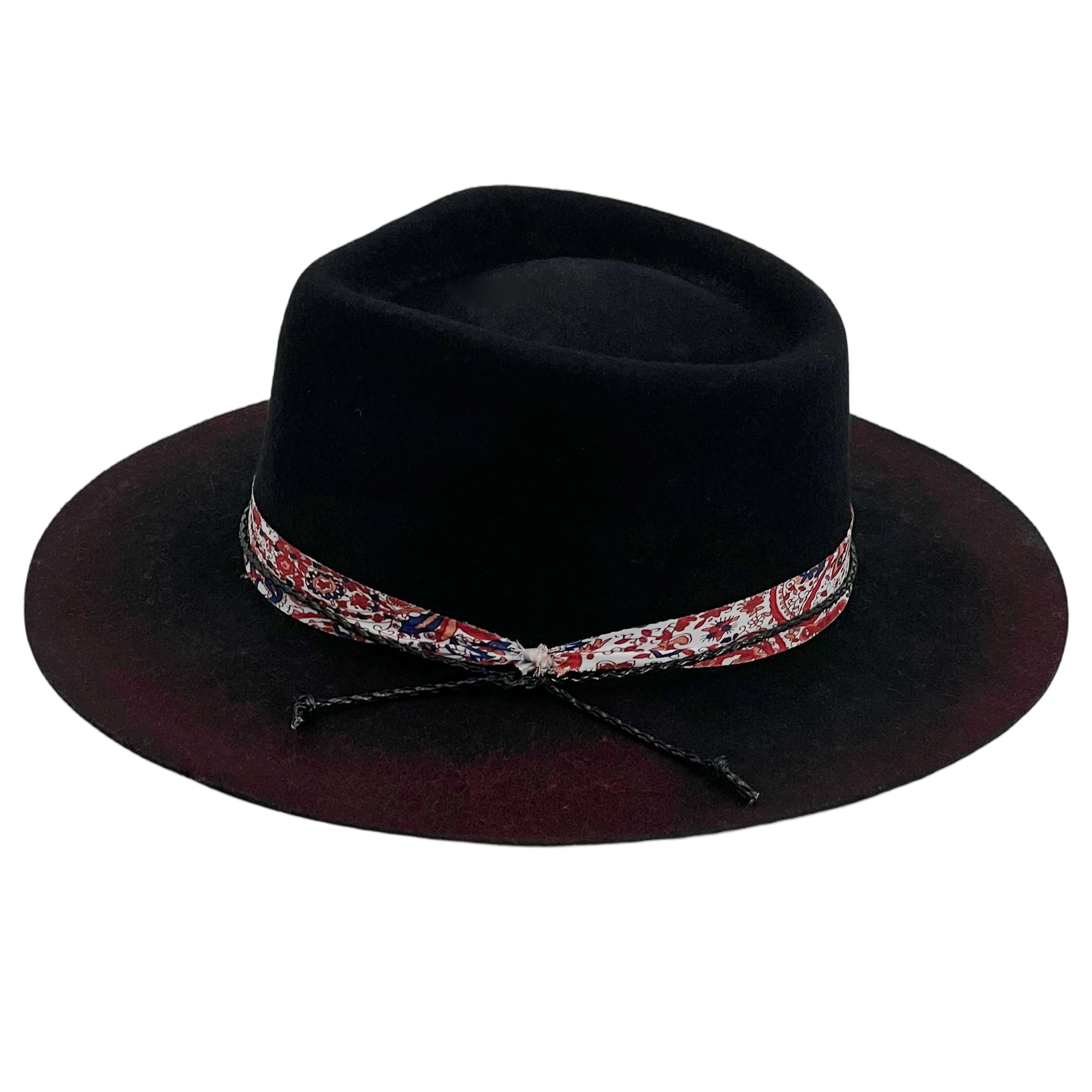 Hand-Distressed Fedora with Patterned Band