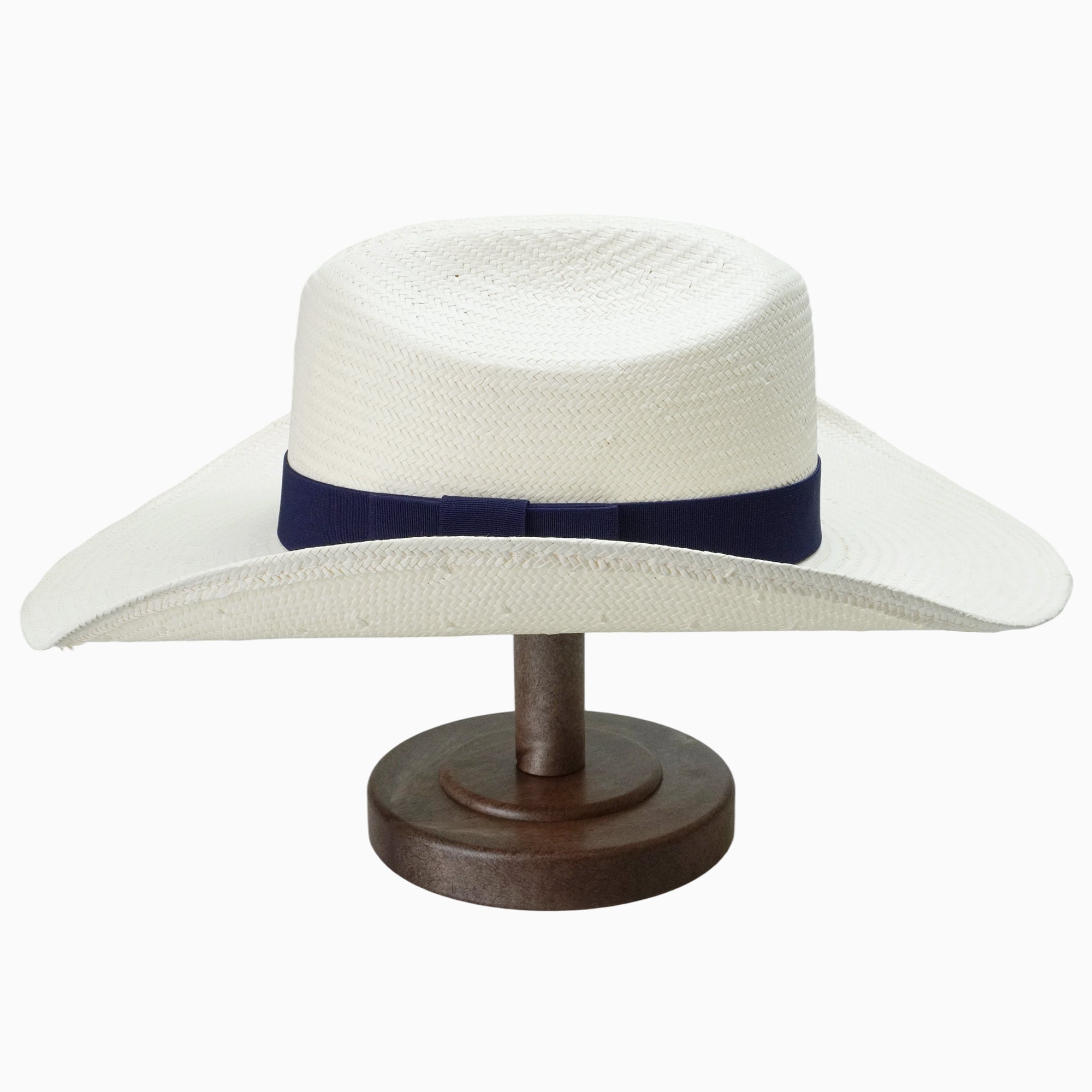 Light Off-White Breathable Straw Fedora with Navy Ribbon & Side Bow