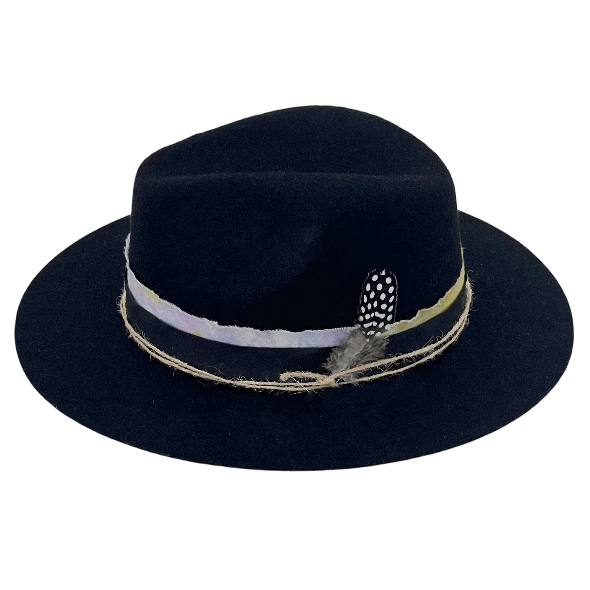 Black Flat-Brim – Purple Tie-Dye & Feather Band