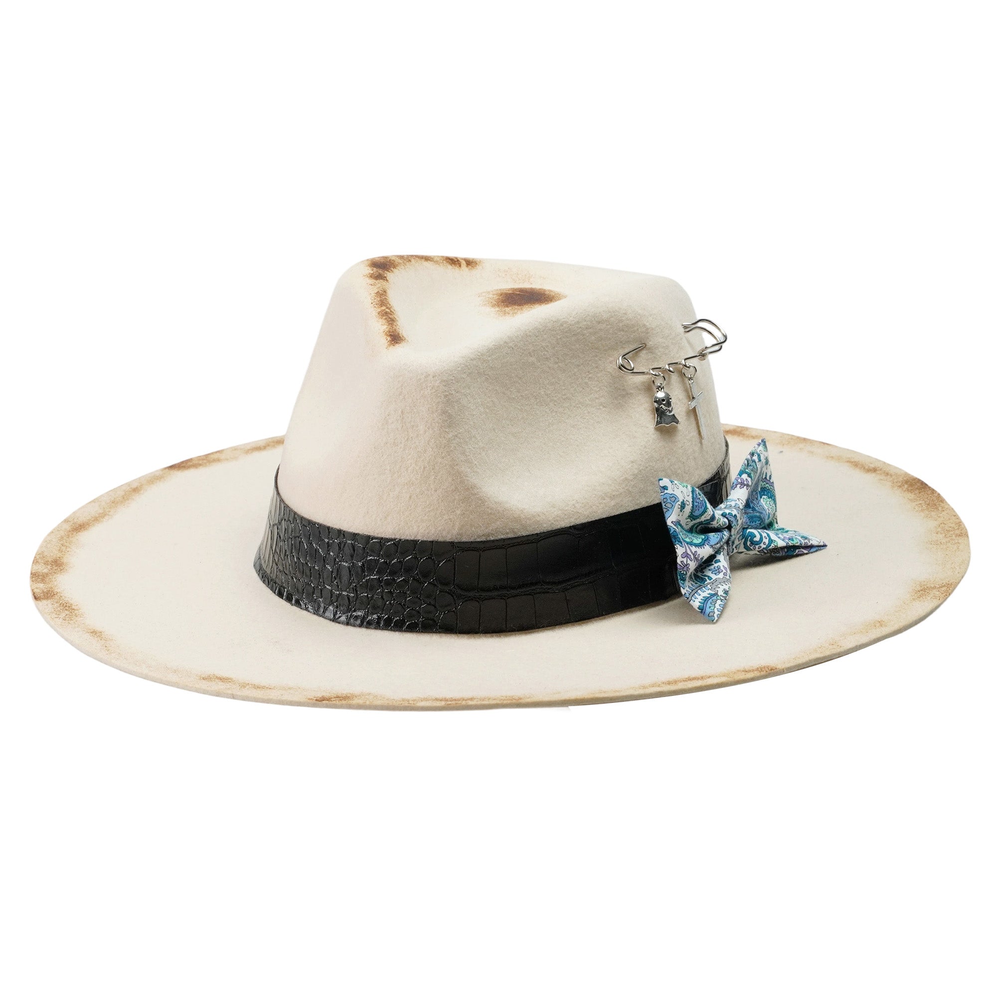Edgy Felt Hat – Burnt Felt, Pin Detail, Textured Hatband