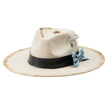 Edgy Felt Hat – Burnt Felt, Pin Detail, Textured Hatband