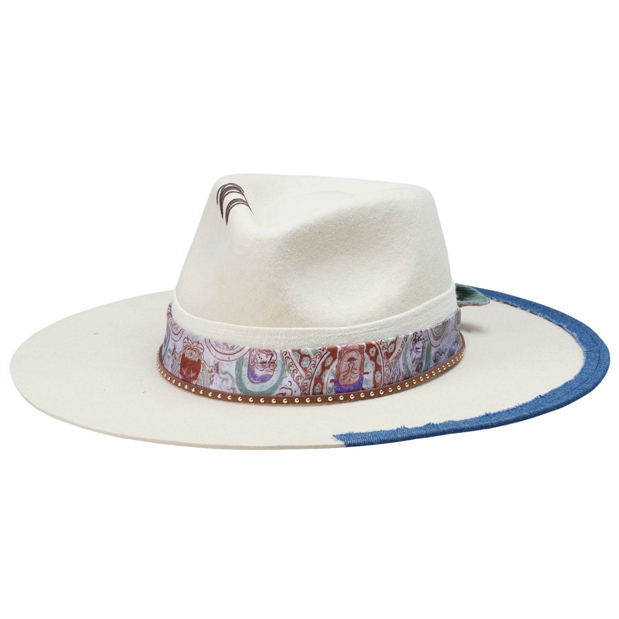Off-White Felt Hat - Custom Patterned Fabric Strap