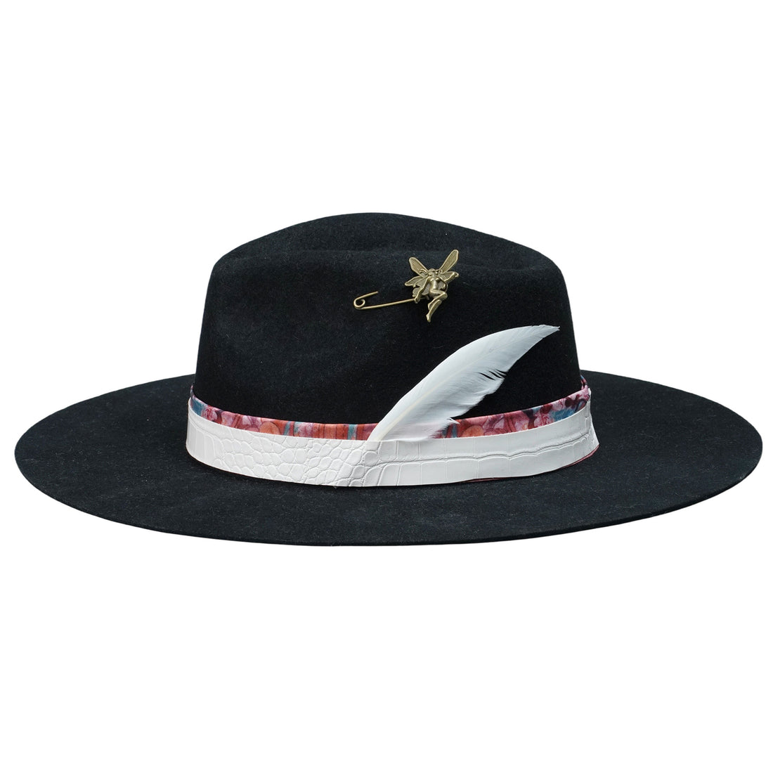 Elegant Black Hat: Mixed Band, White Feather
