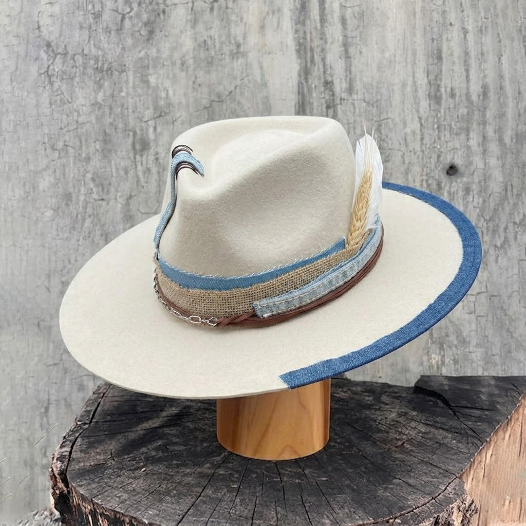 Teardrop Fedora - Cream with Leather & Silver Chain