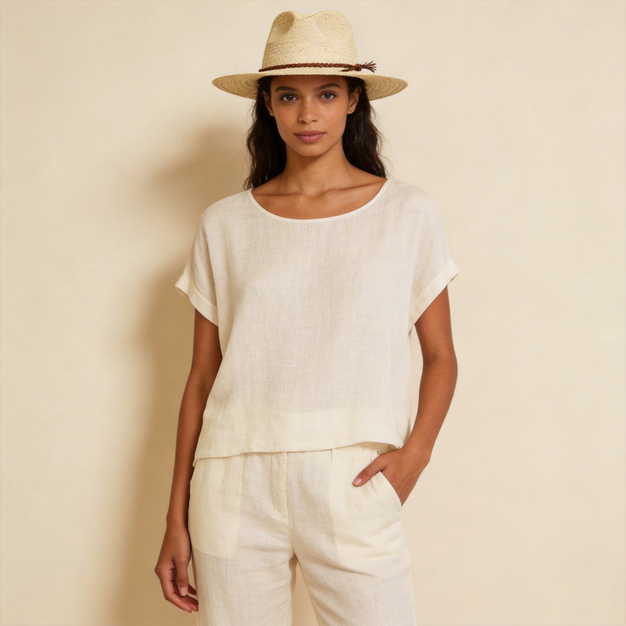 Summer Flat Brim – Brown Cord Knot Accent