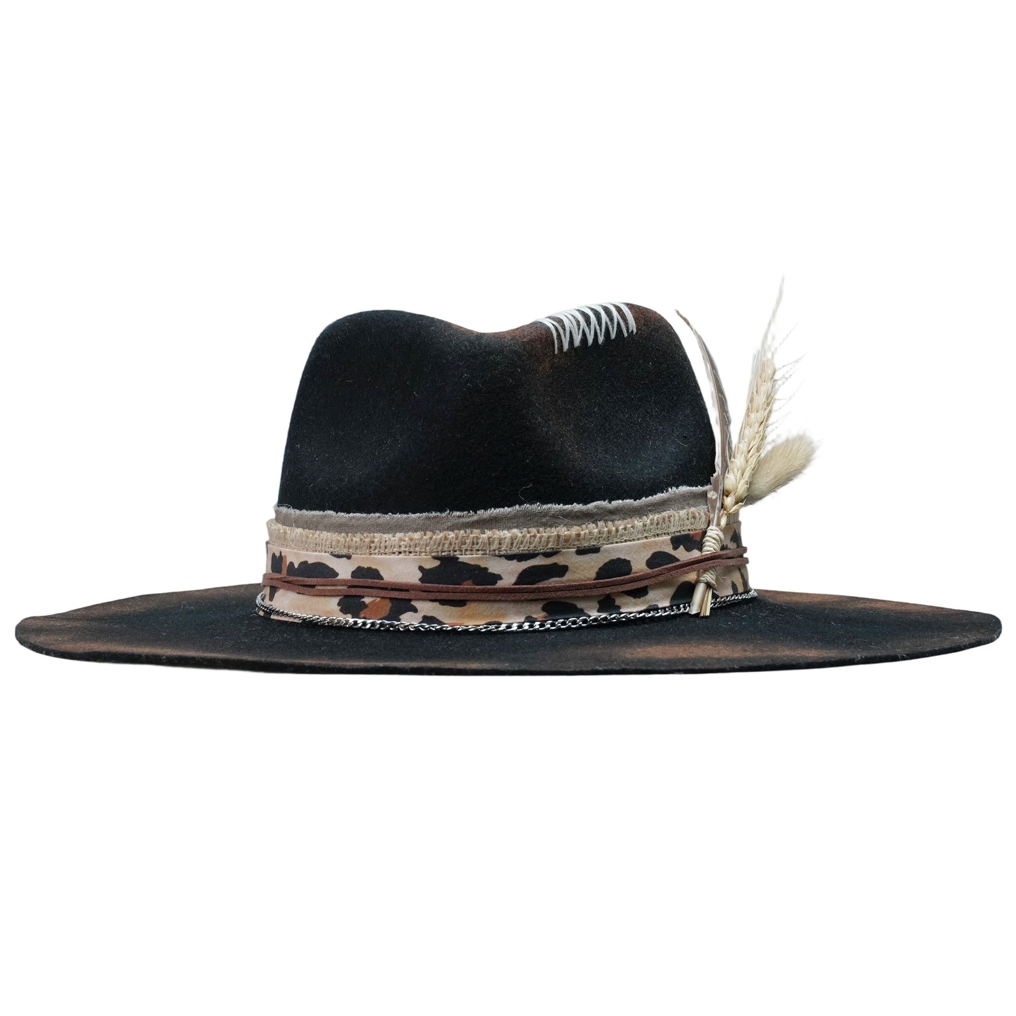 Teardrop Fedora - Black with Burned & Stitched Design