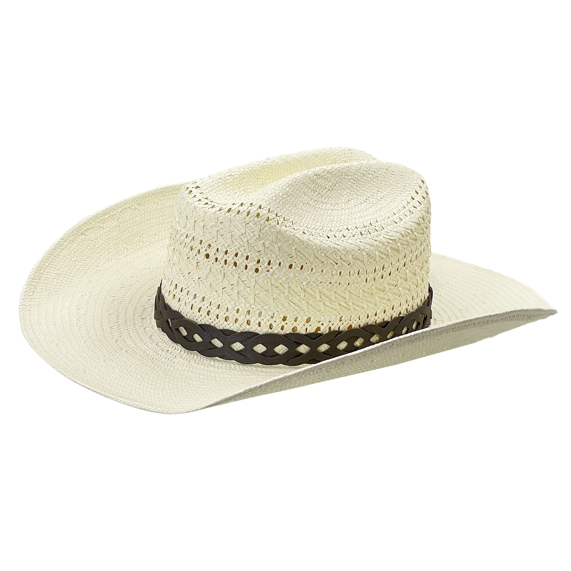 Leather-Band Straw Hat – Ventilated Crown