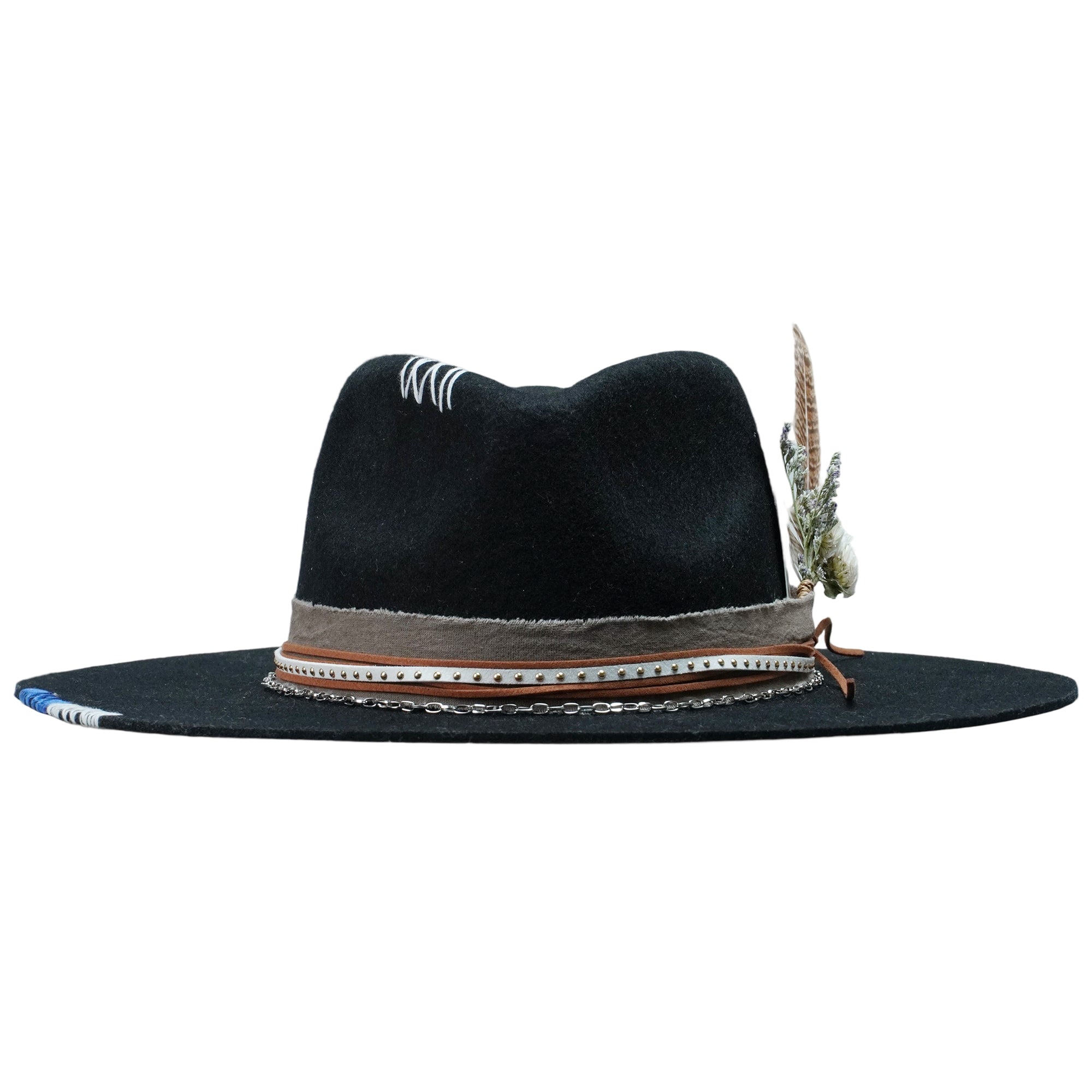 Gothic Felt Fedora with Mixed Textures & Card Accent