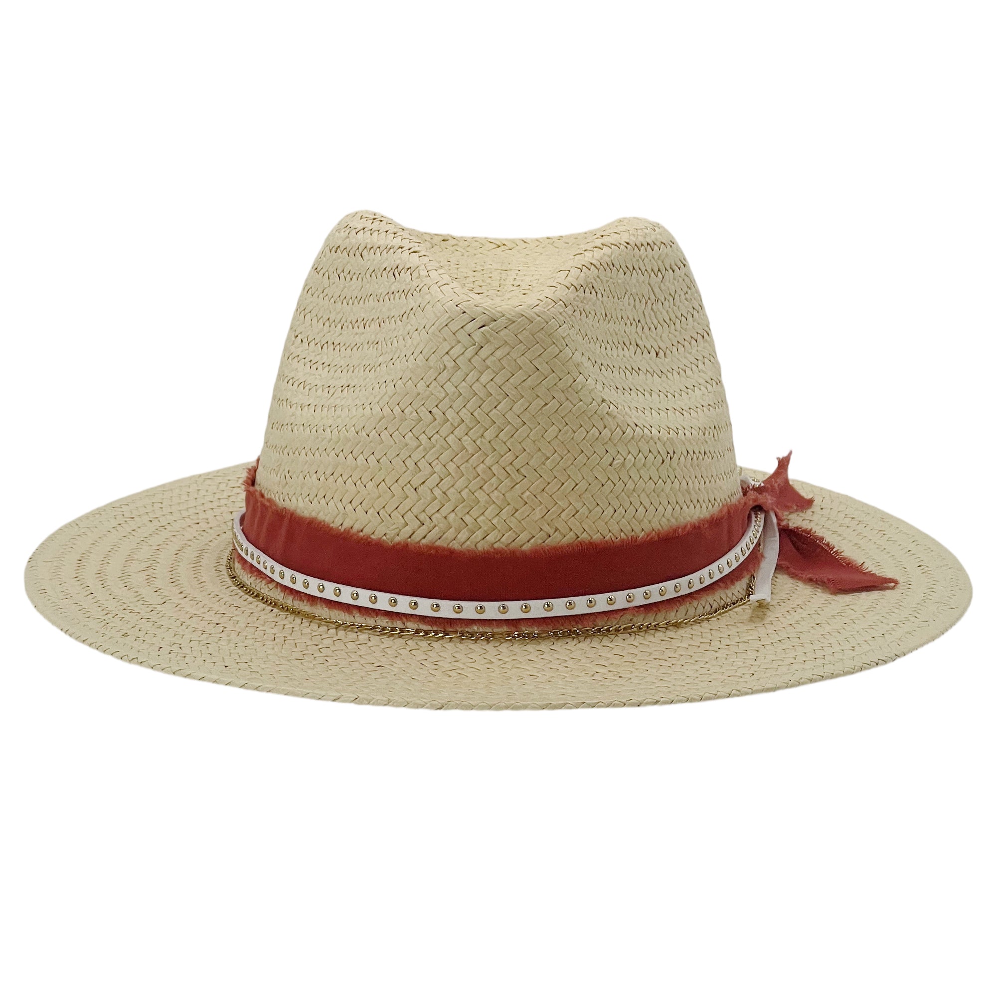 Neutral Straw Hat – Bold Orange & White Accents