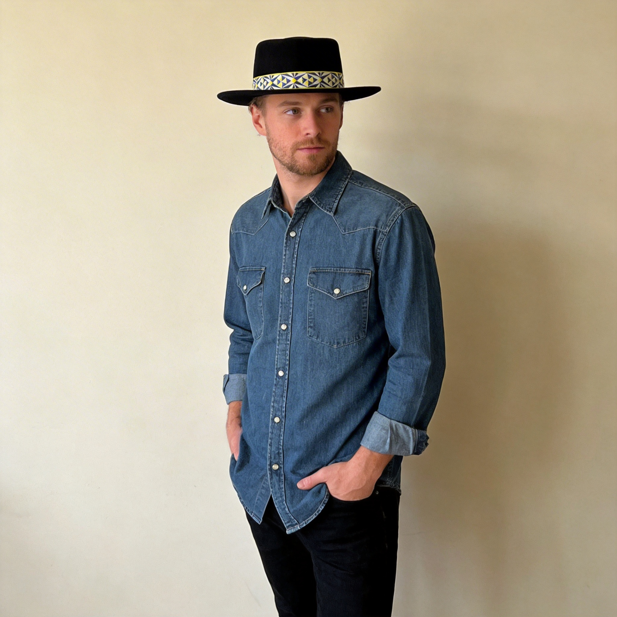 Black Gambler Hat – Printed Fabric Band