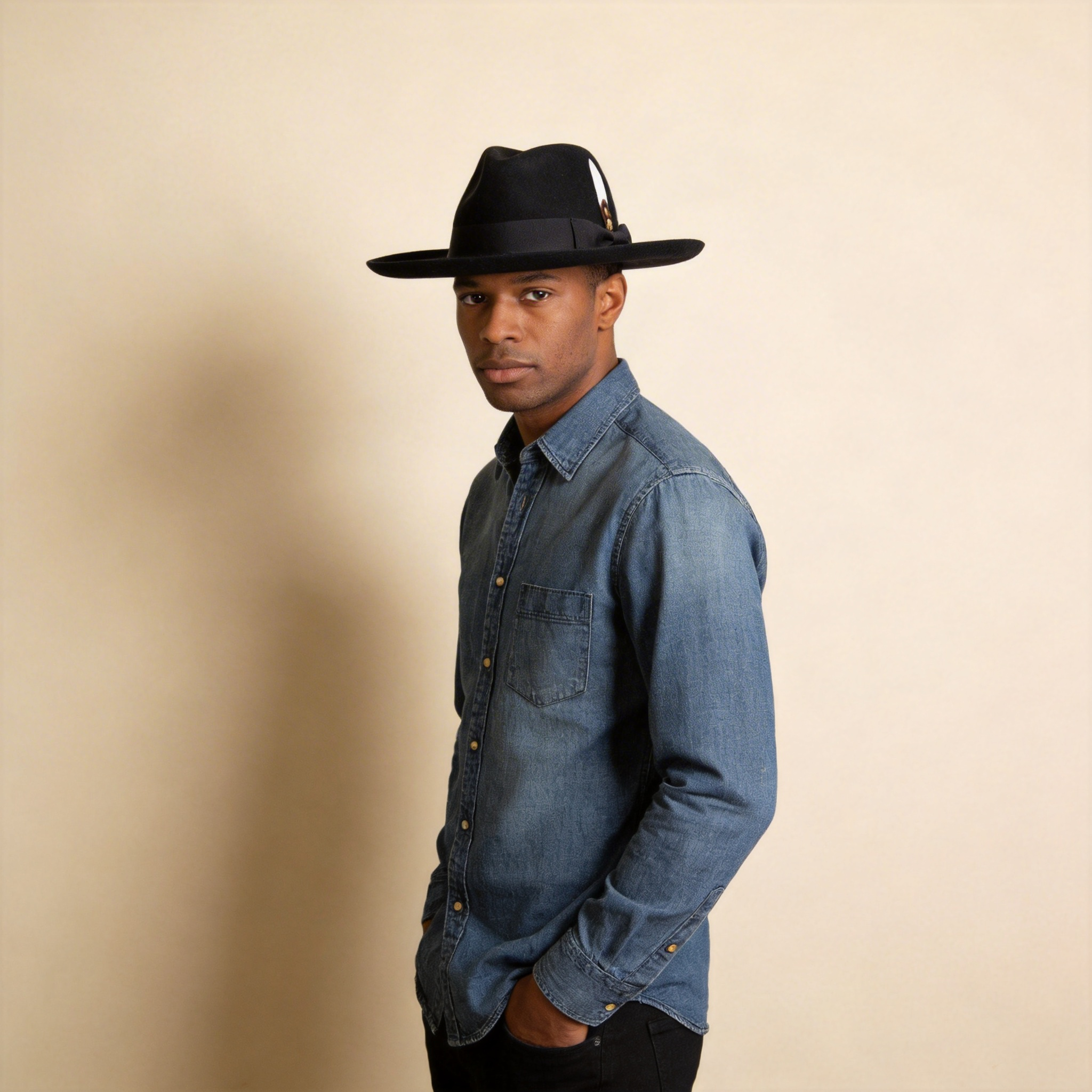 Modern Black Hat – Textured Band Detail
