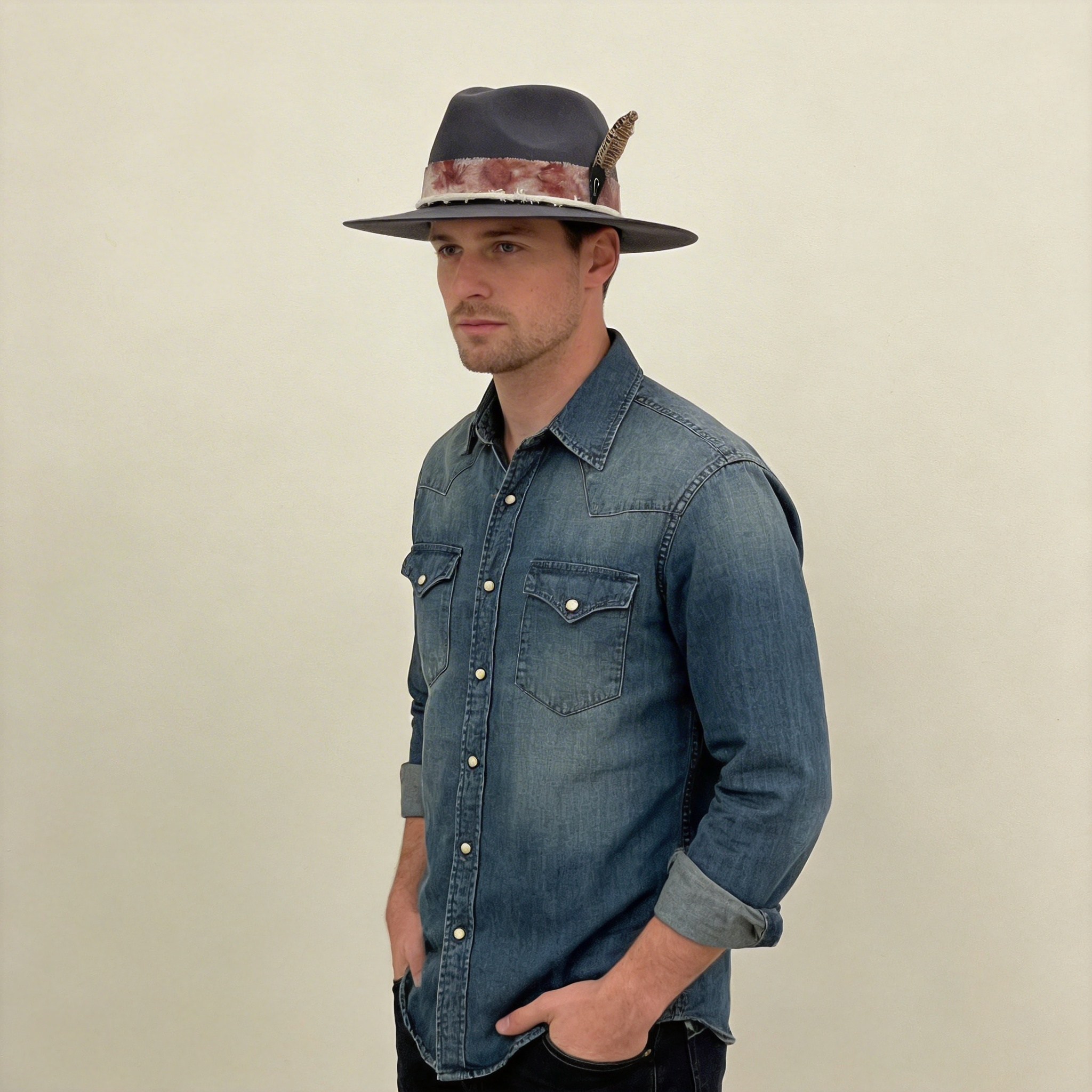 Cool Gray Fedora – Tie-Dye Band & Feather