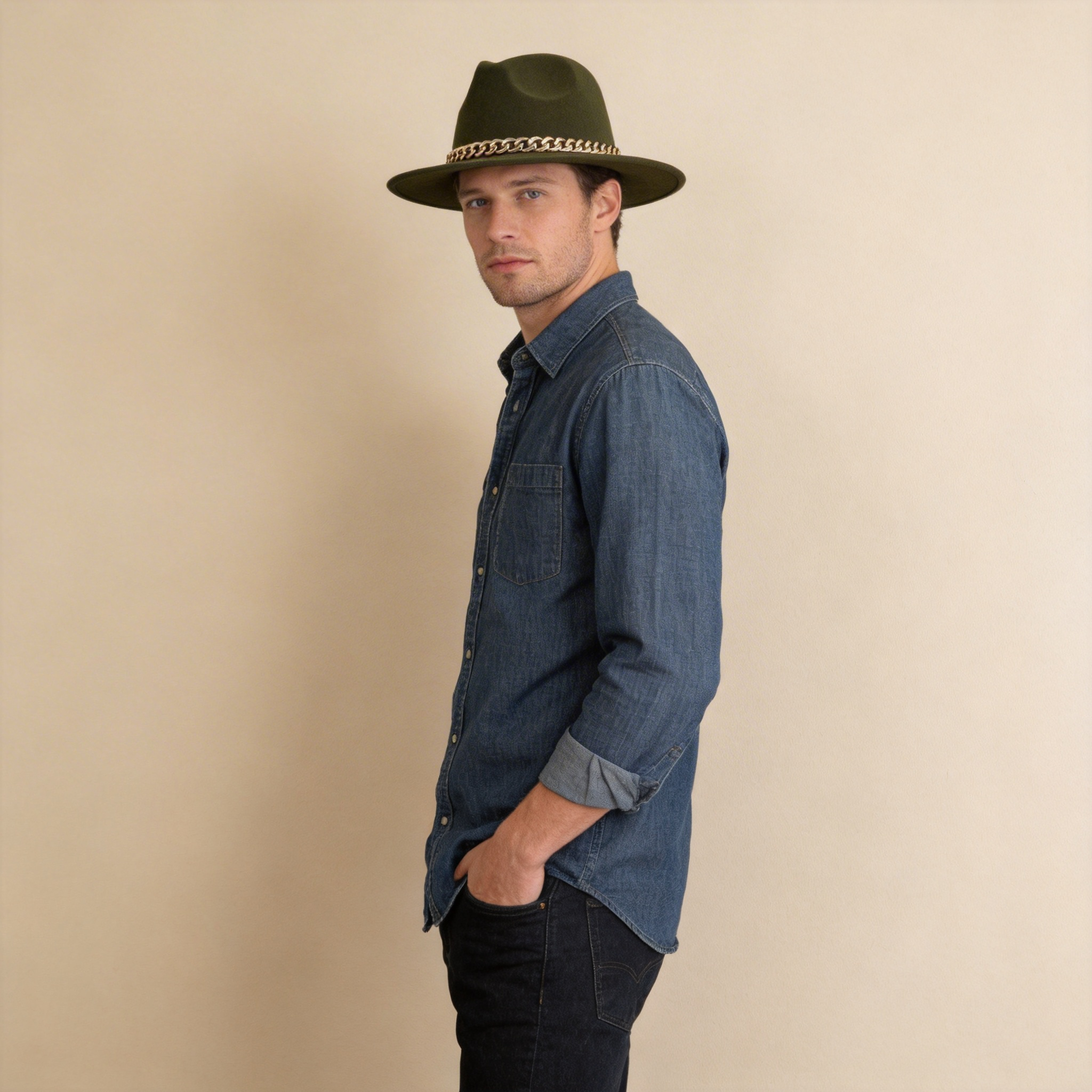 Solid Color Flat-Brim – Chain Band Design