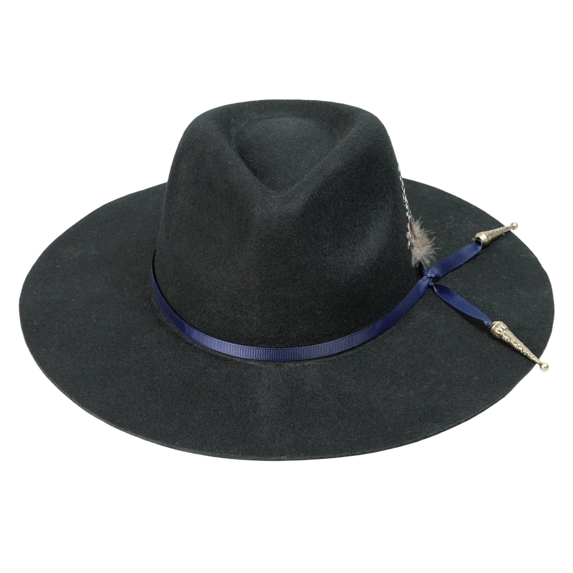 Felt Hat – Black Teardrop Crown with Blue Band