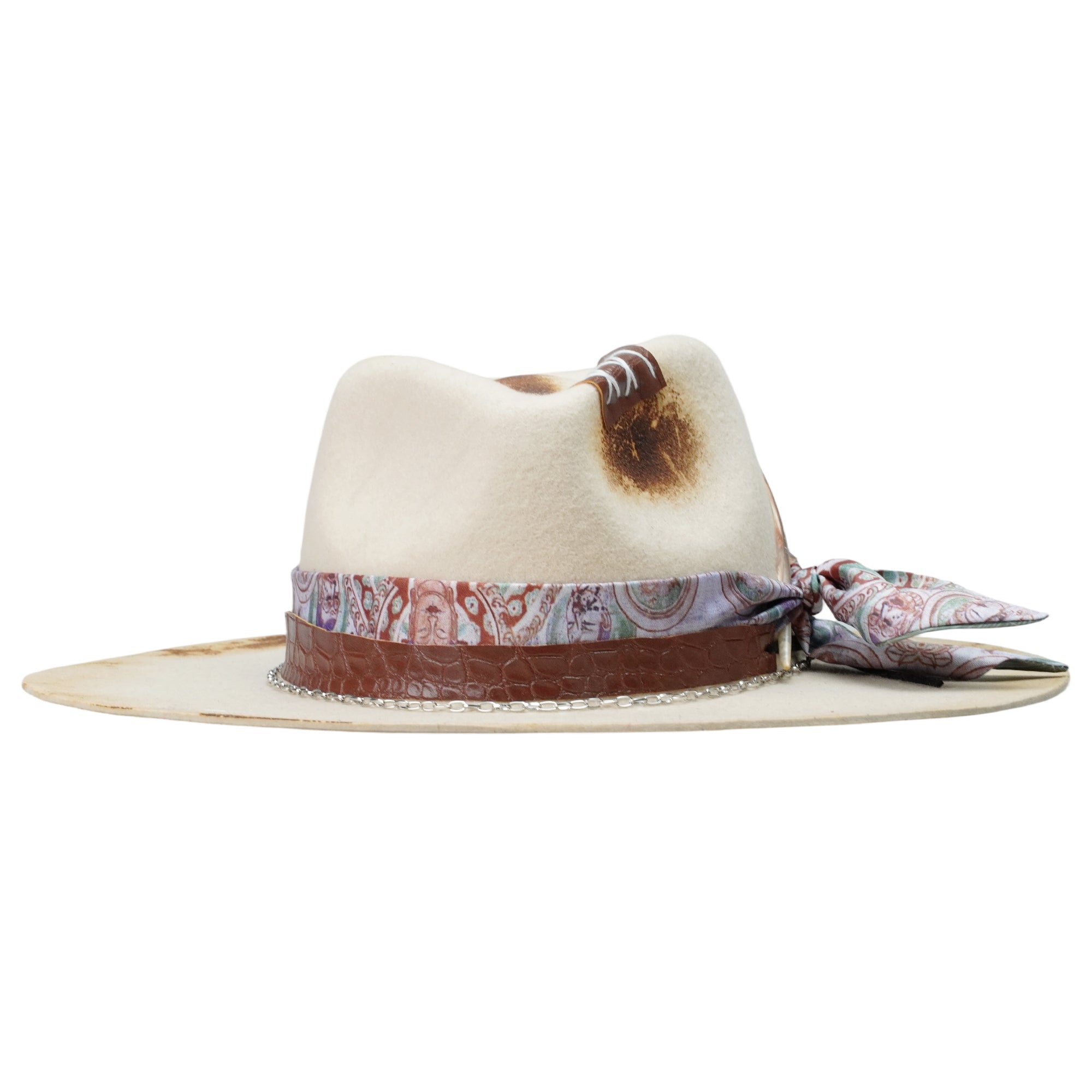 Flat-Brim Hat – Off-White, Charred, Leather, Feathers