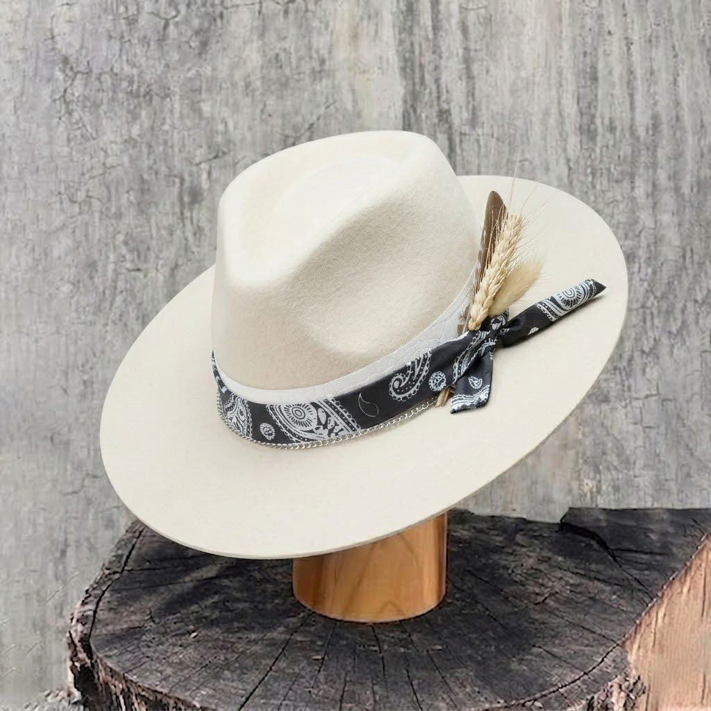 Off-White Straight Brim Felt Hat with Croc Band