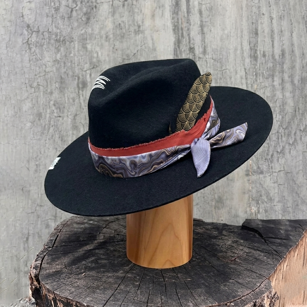 Statement Felt Hat: Feather and Stitch Detail