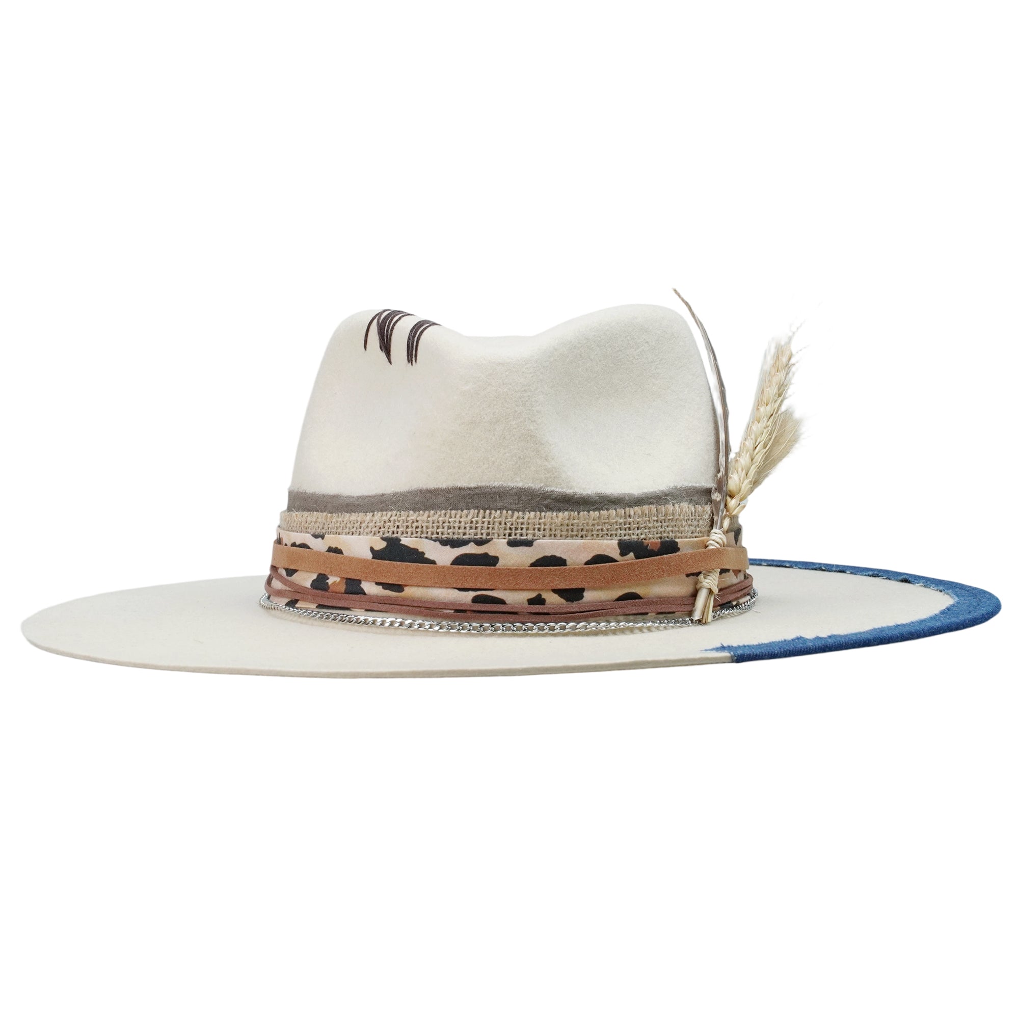 Cream Straight Brim Fedora with Dried Flower Bouquet