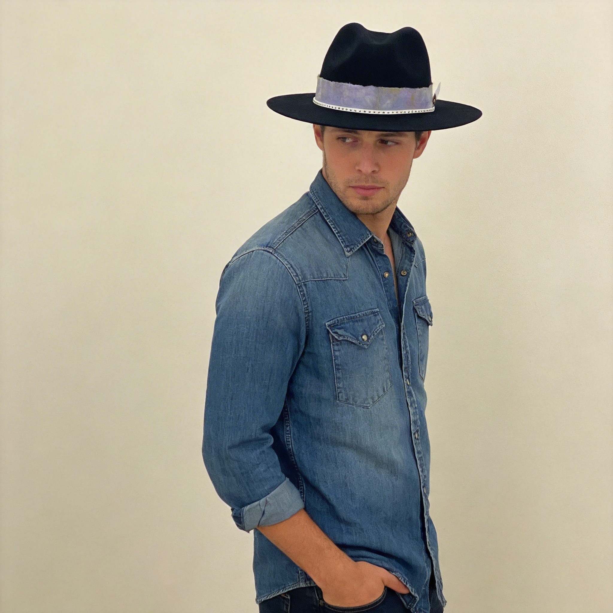 Black Flat-Brim – Purple Tie-Dye & Feather Band