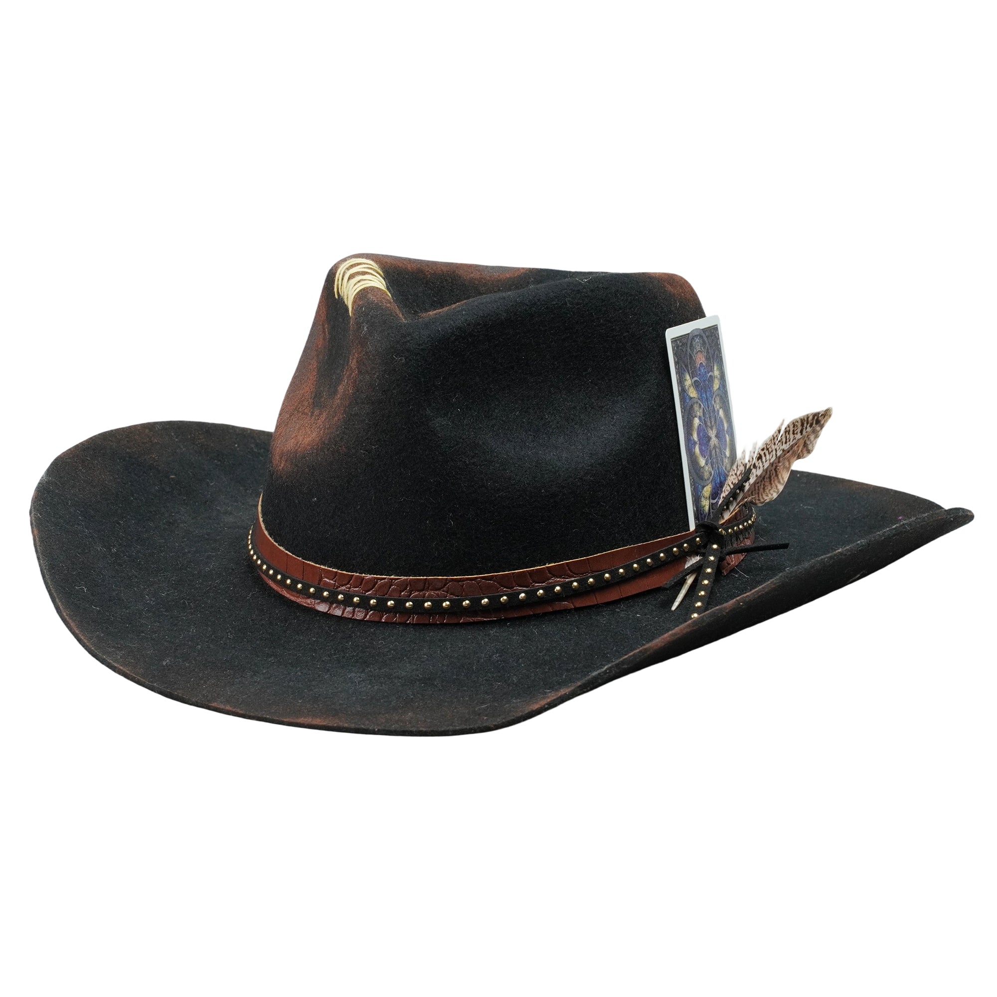 Distressed Felt Hat – Curled Brim, Croc-Textured Band