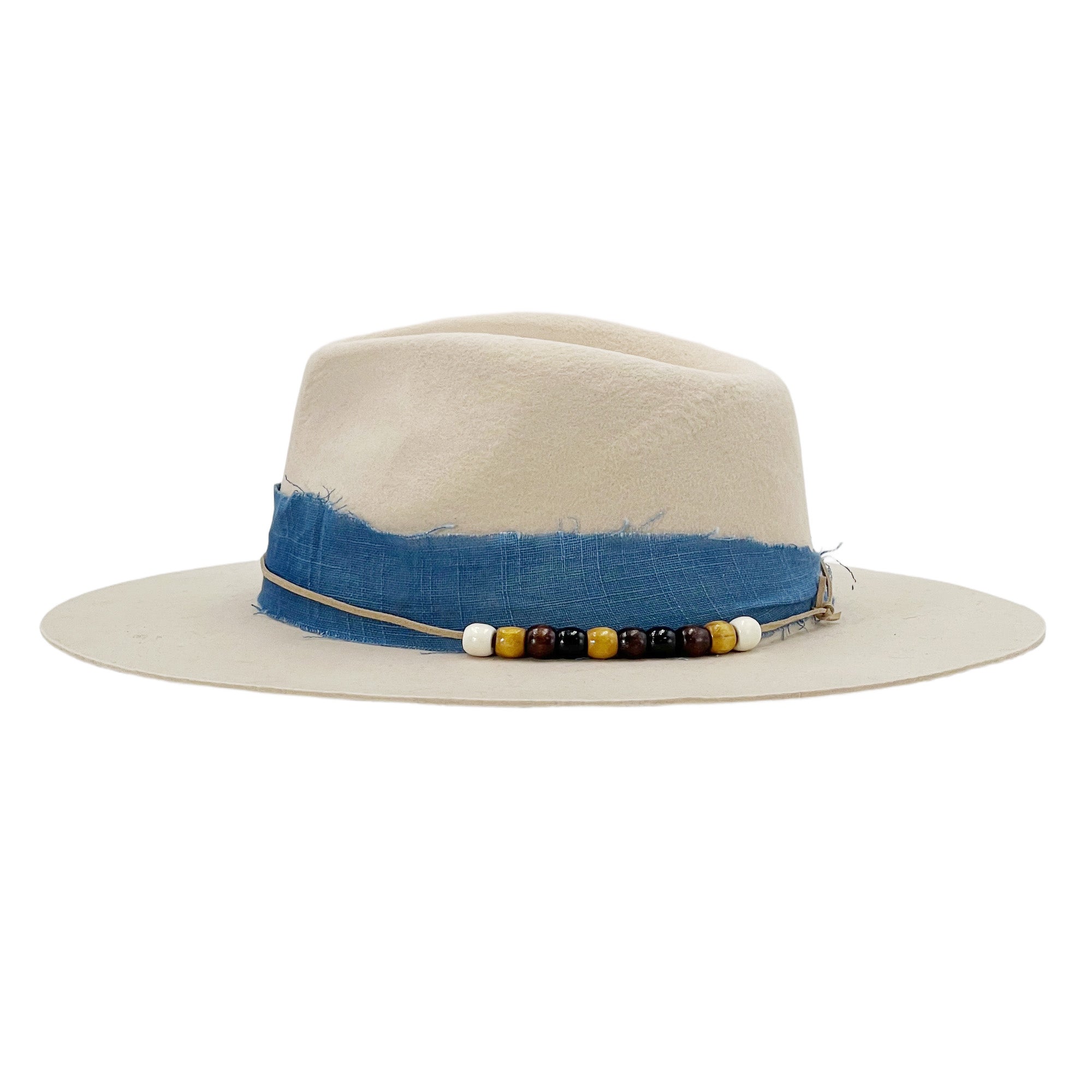 Premium Ivory Hat – Blue Fabric Band